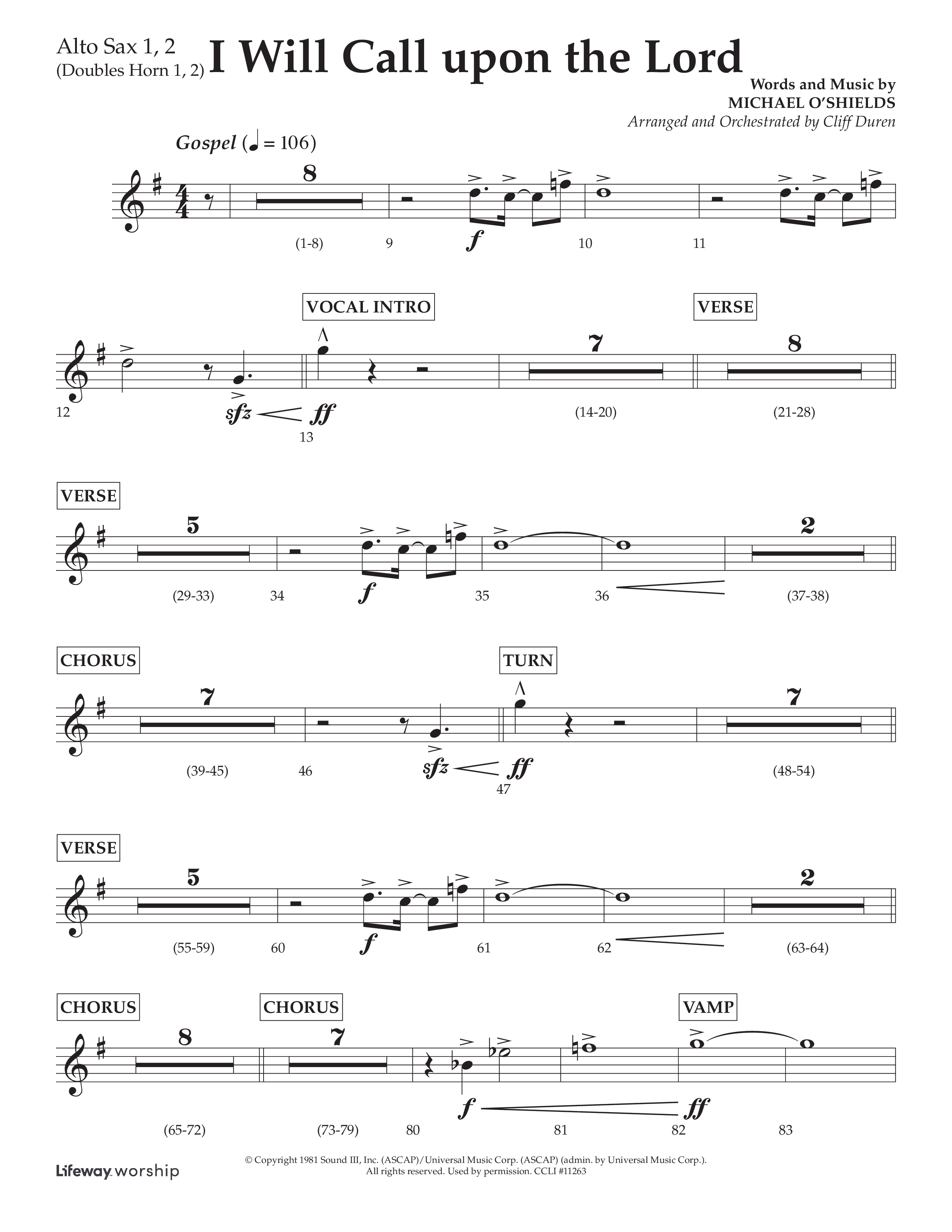 I Will Call Upon The Lord (Choral Anthem SATB) Alto Sax 1/2 (Lifeway Choral / Arr. Cliff Duren)