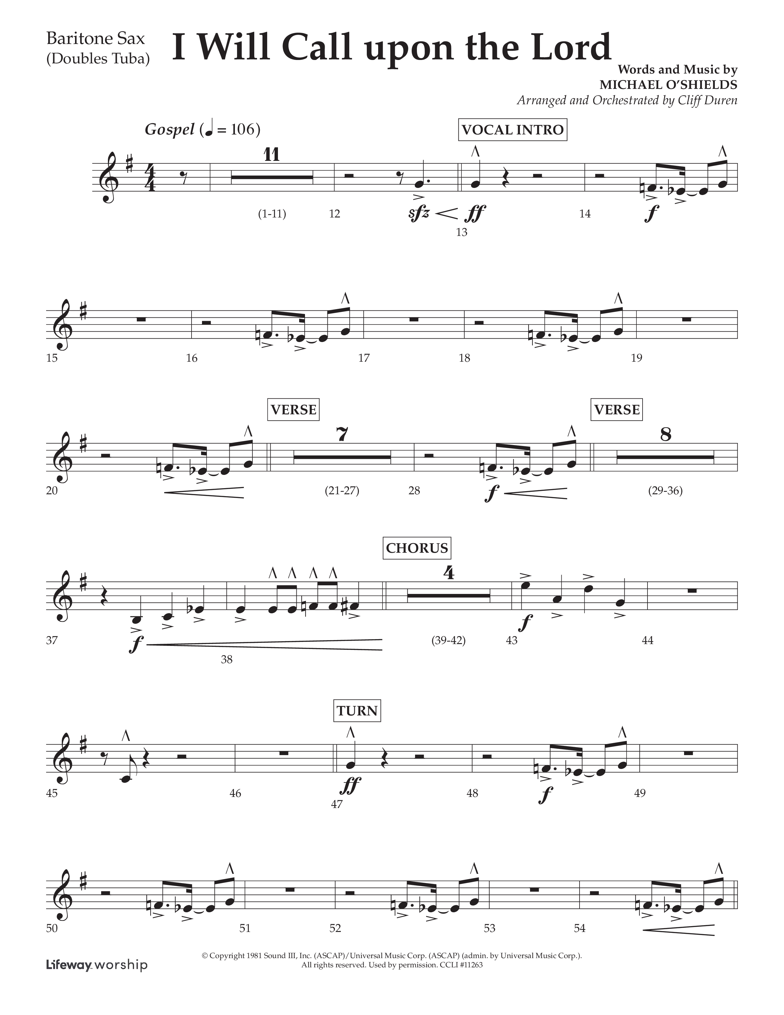 I Will Call Upon The Lord (Choral Anthem SATB) Bari Sax (Lifeway Choral / Arr. Cliff Duren)