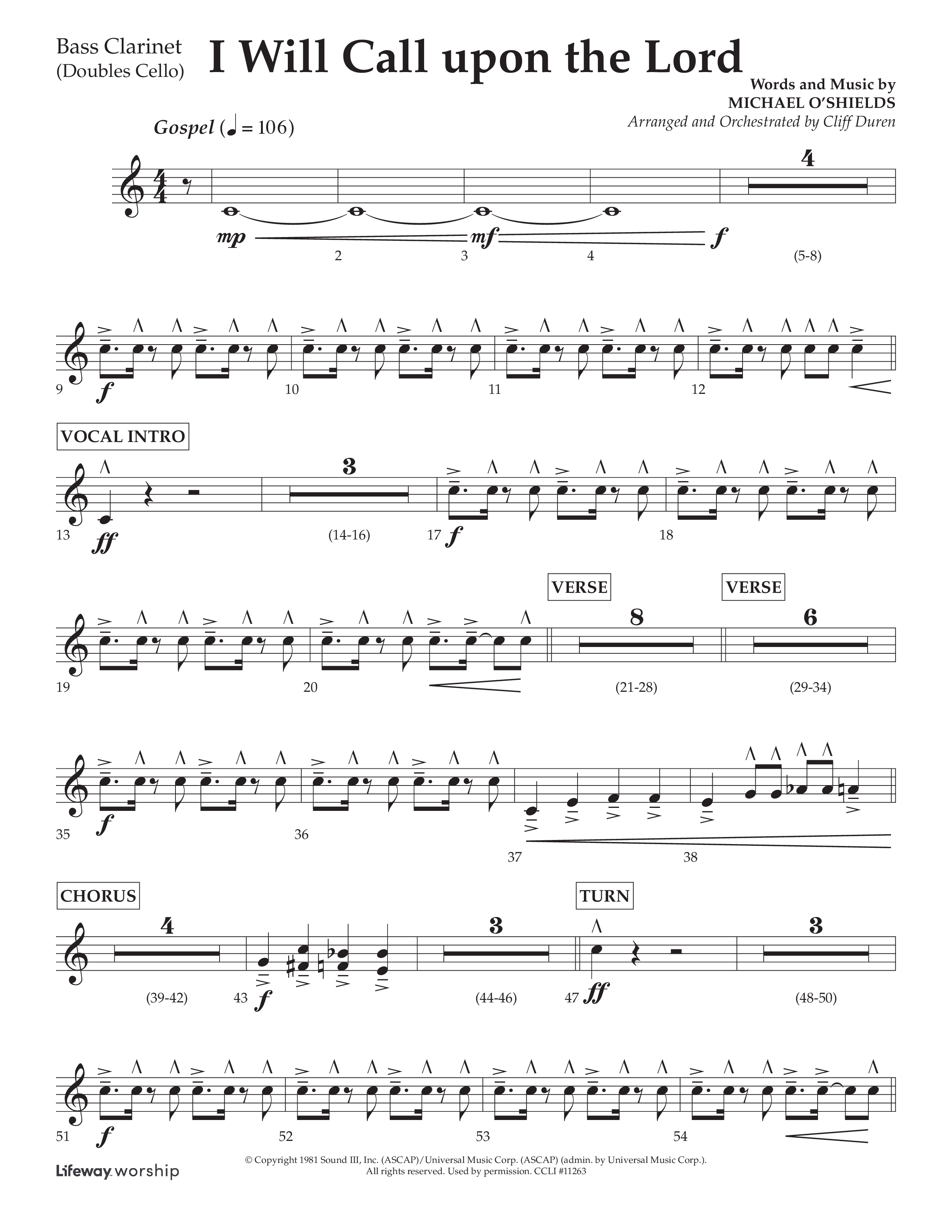 I Will Call Upon The Lord (Choral Anthem SATB) Bass Clarinet (Lifeway Choral / Arr. Cliff Duren)