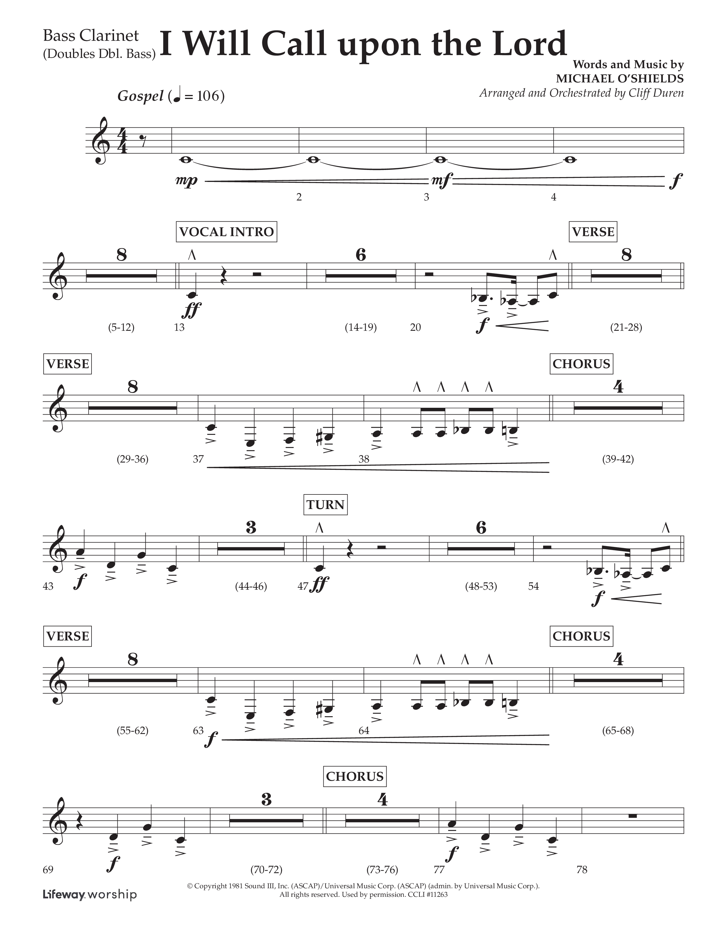 I Will Call Upon The Lord (Choral Anthem SATB) Bass Clarinet (Lifeway Choral / Arr. Cliff Duren)