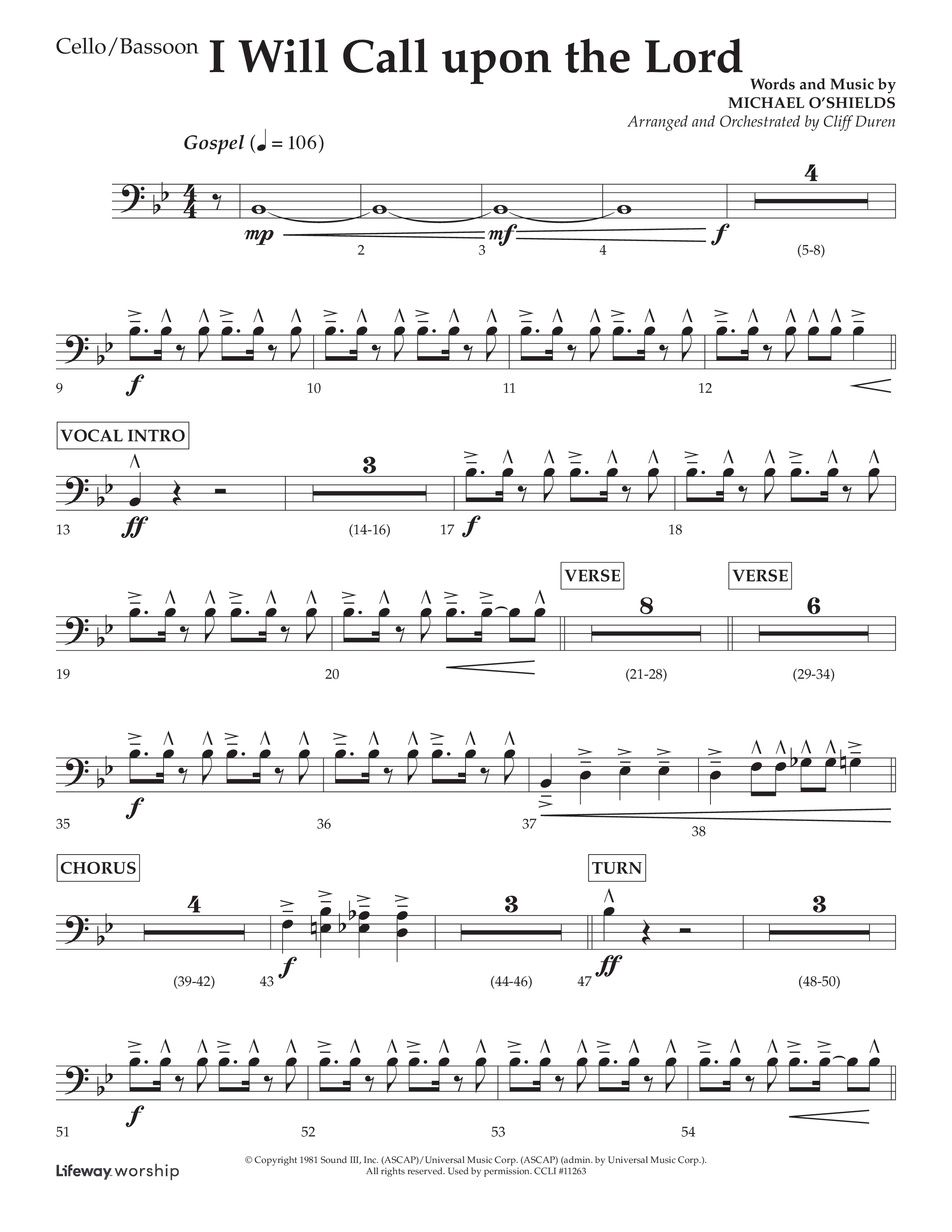 I Will Call Upon The Lord (Choral Anthem SATB) Cello (Lifeway Choral / Arr. Cliff Duren)