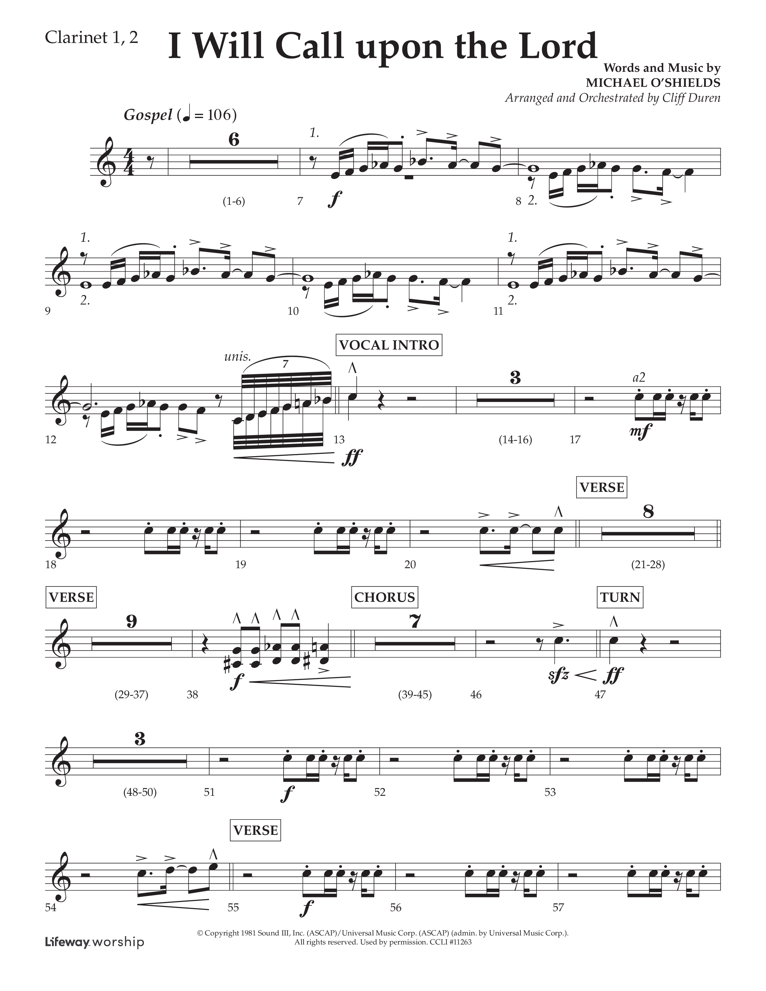 I Will Call Upon The Lord (Choral Anthem SATB) Clarinet 1/2 (Lifeway Choral / Arr. Cliff Duren)