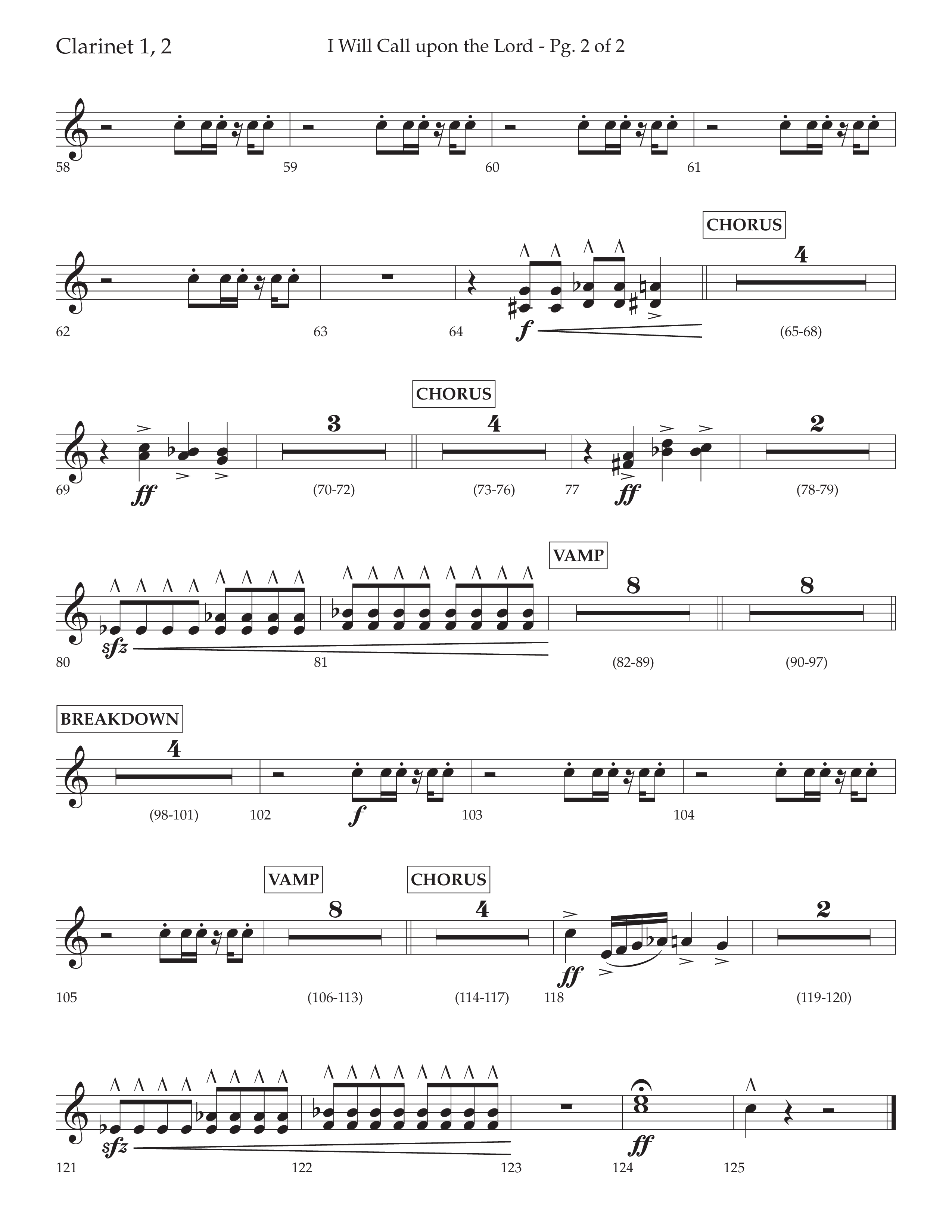 I Will Call Upon The Lord (Choral Anthem SATB) Clarinet 1/2 (Lifeway Choral / Arr. Cliff Duren)