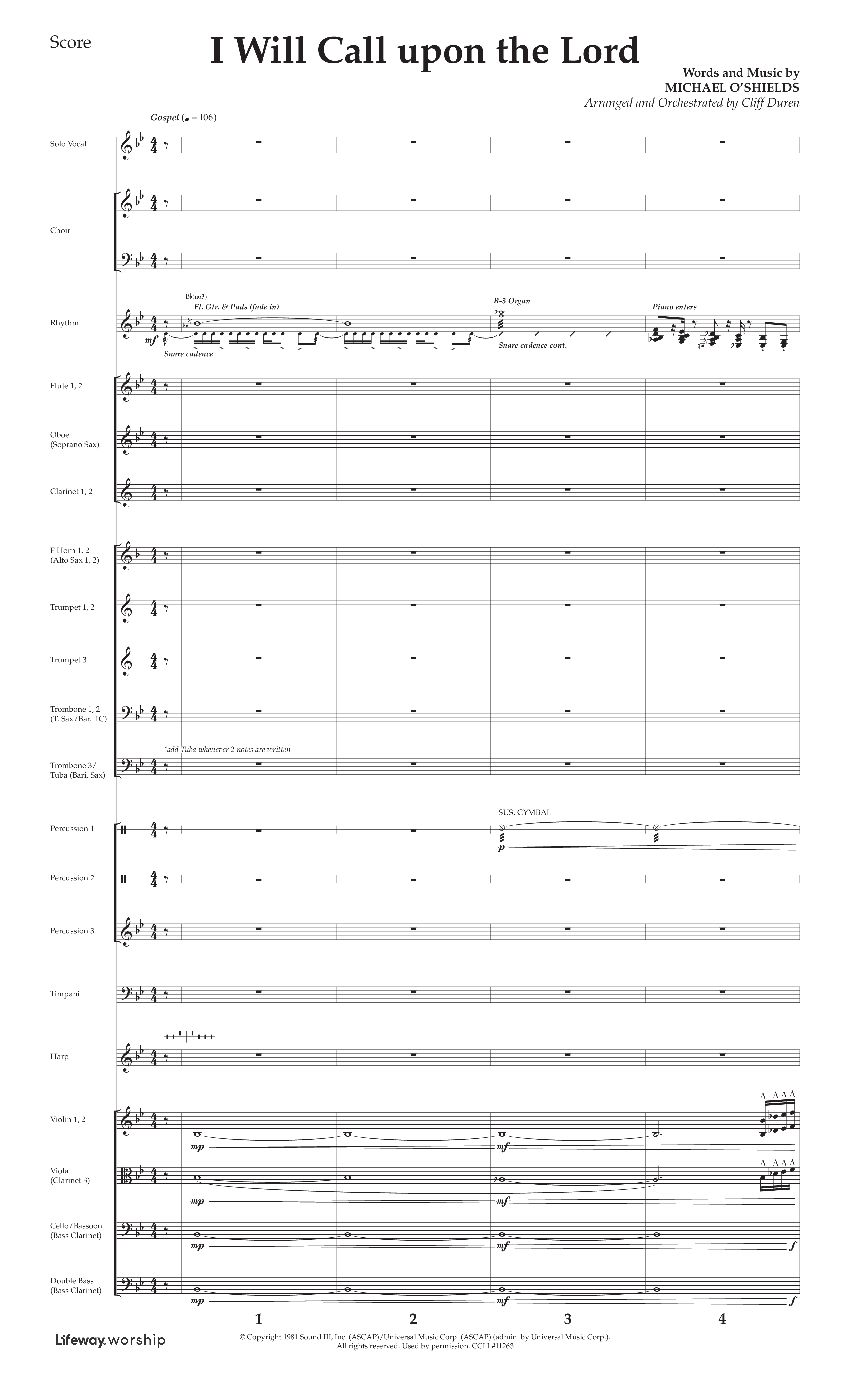 I Will Call Upon The Lord (Choral Anthem SATB) Orchestration (Lifeway Choral / Arr. Cliff Duren)