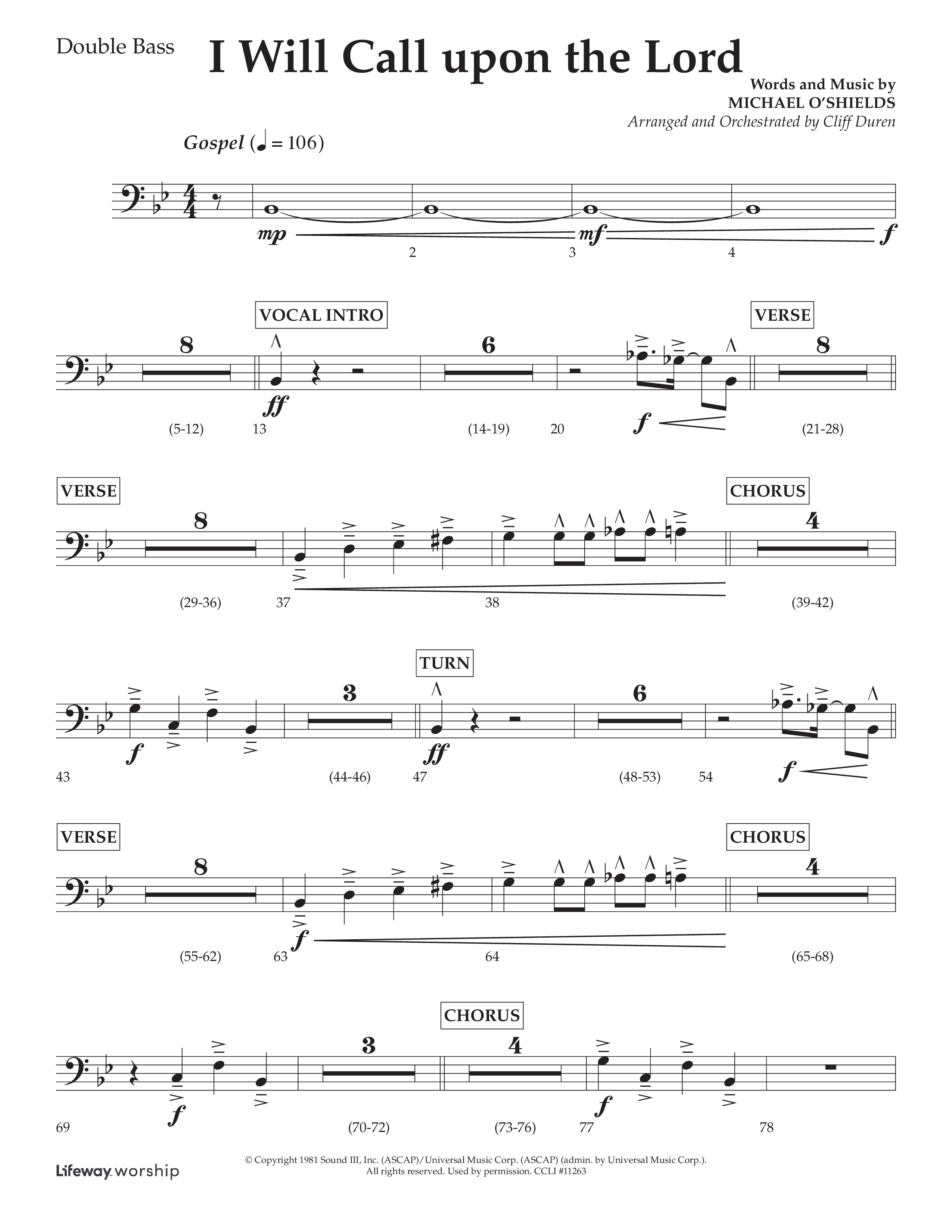 I Will Call Upon The Lord (Choral Anthem SATB) Double Bass (Lifeway Choral / Arr. Cliff Duren)
