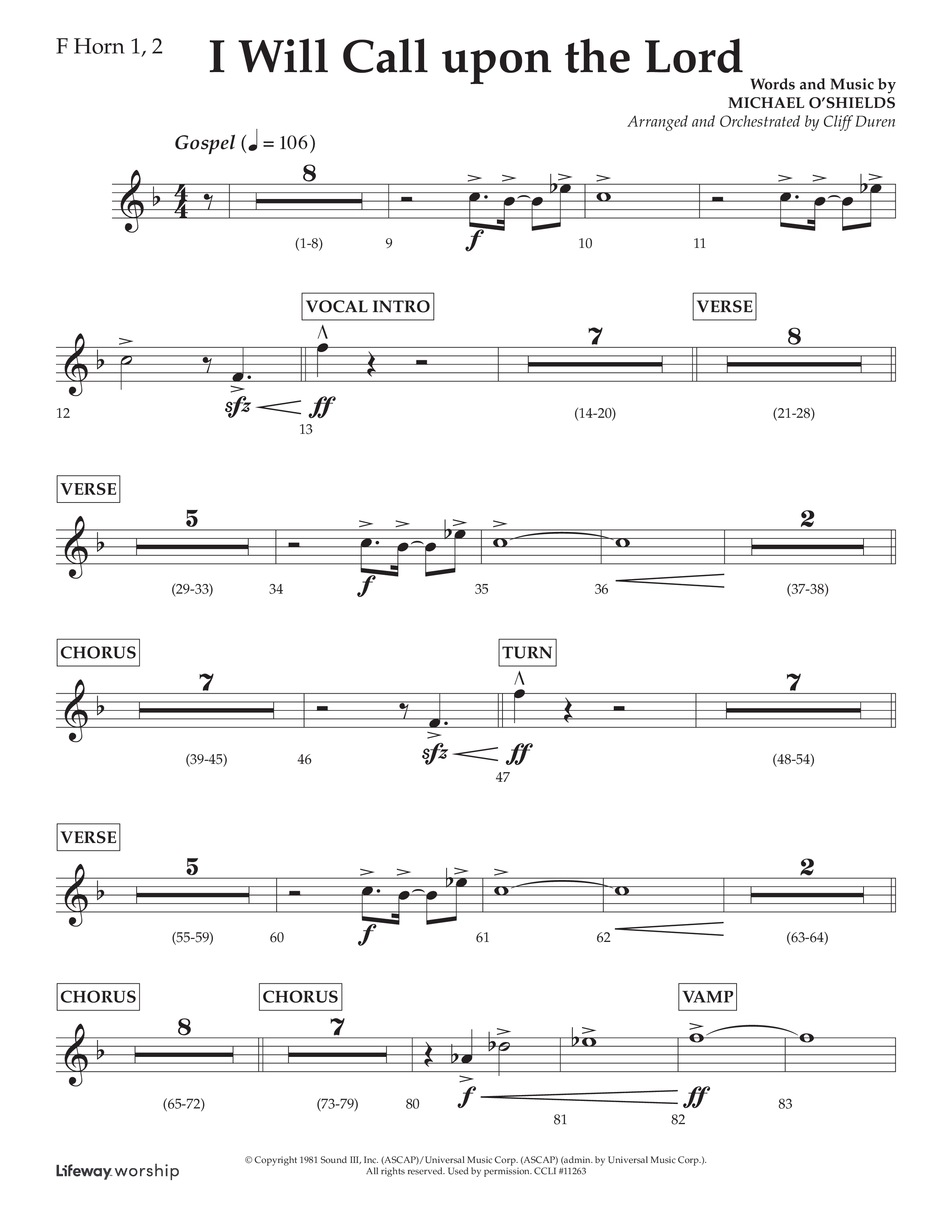 I Will Call Upon The Lord (Choral Anthem SATB) French Horn 1/2 (Lifeway Choral / Arr. Cliff Duren)