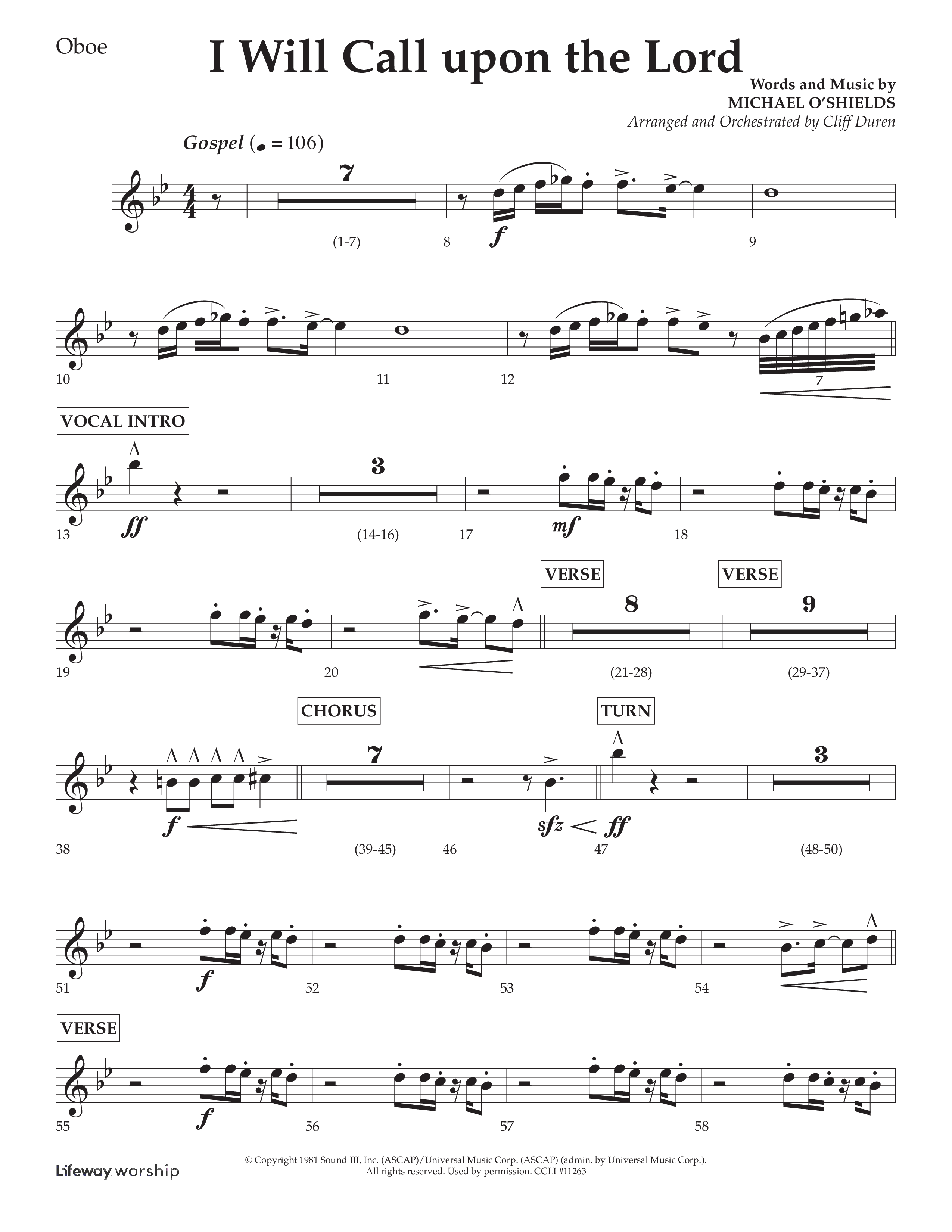 I Will Call Upon The Lord (Choral Anthem SATB) Oboe (Lifeway Choral / Arr. Cliff Duren)