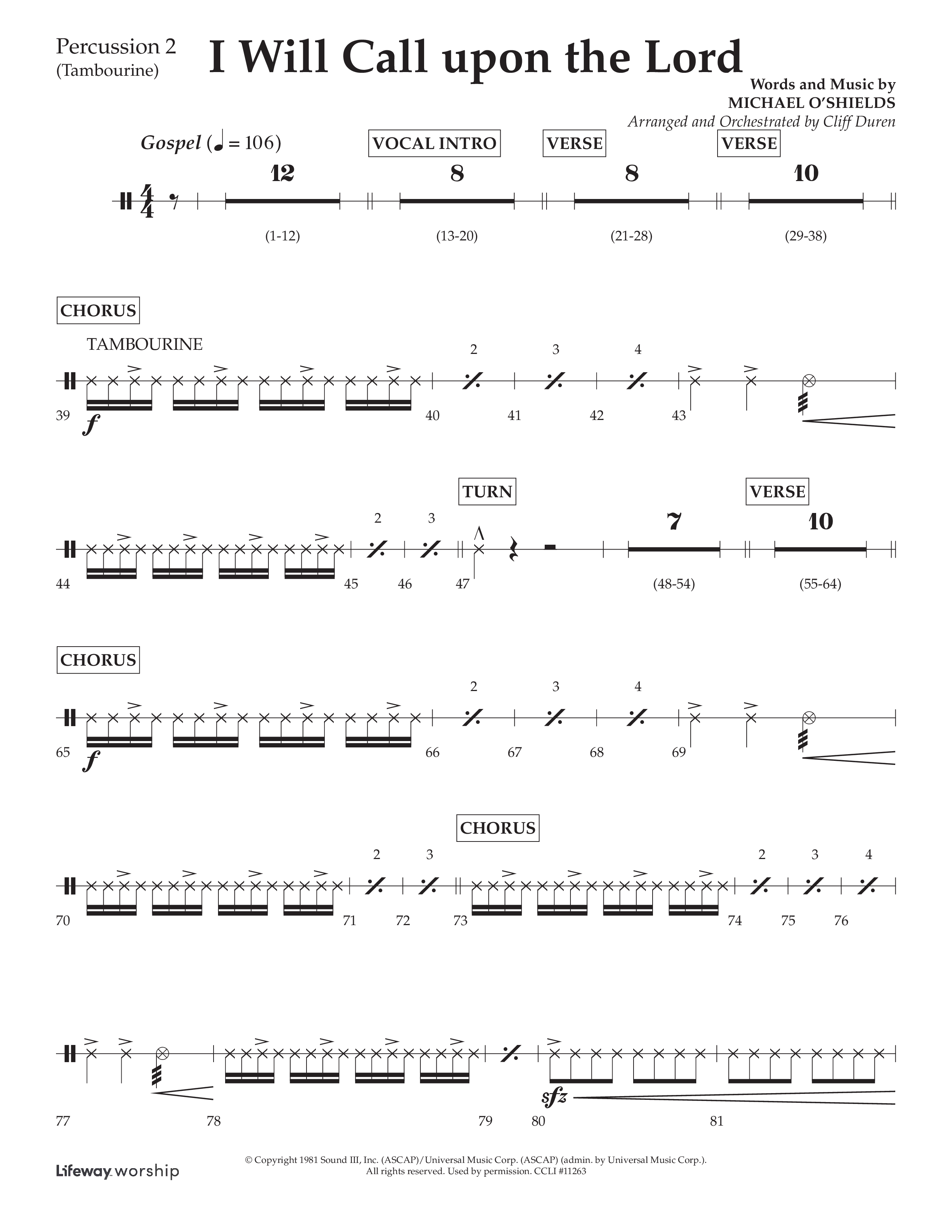 I Will Call Upon The Lord (Choral Anthem SATB) Percussion (Lifeway Choral / Arr. Cliff Duren)