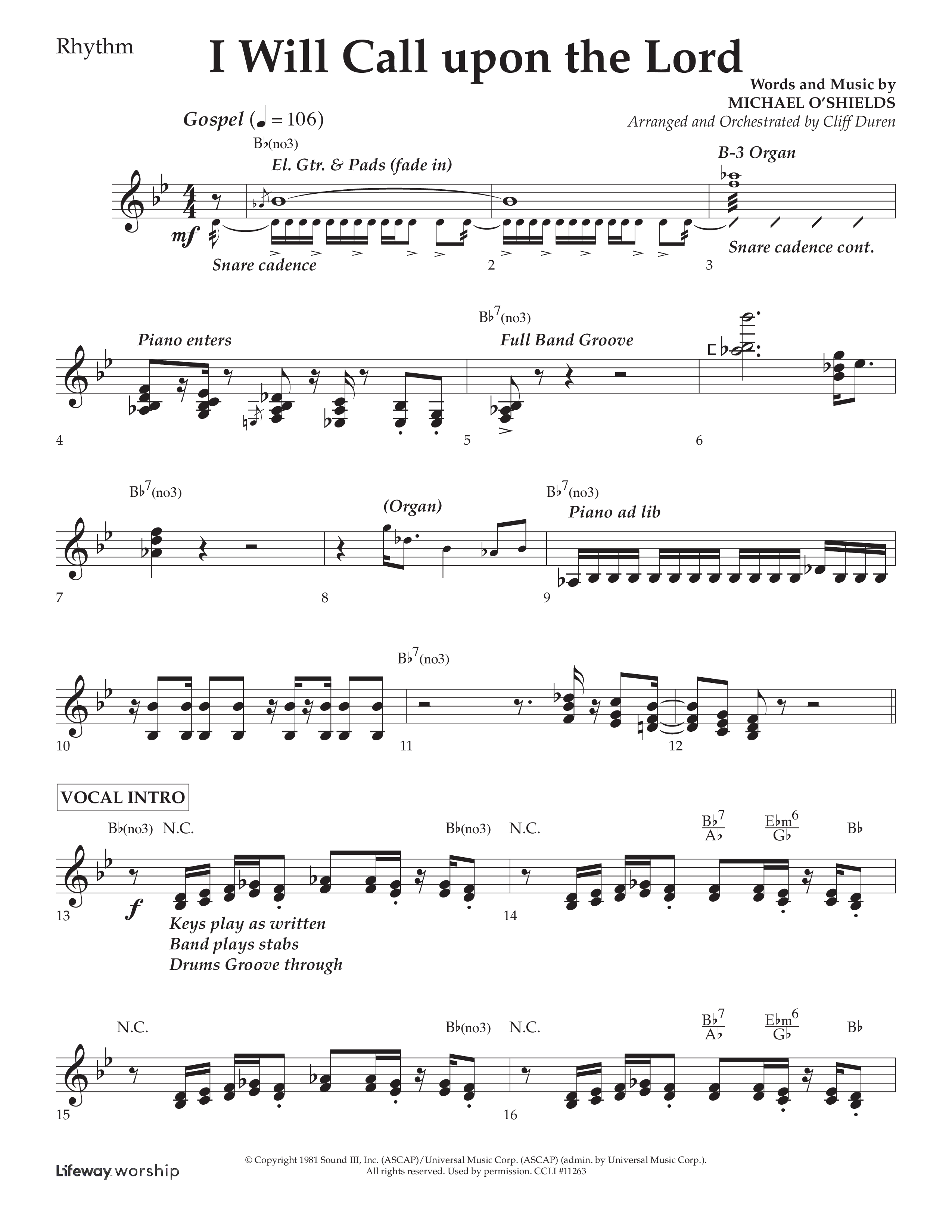 I Will Call Upon The Lord (Choral Anthem SATB) Lead Melody & Rhythm (Lifeway Choral / Arr. Cliff Duren)