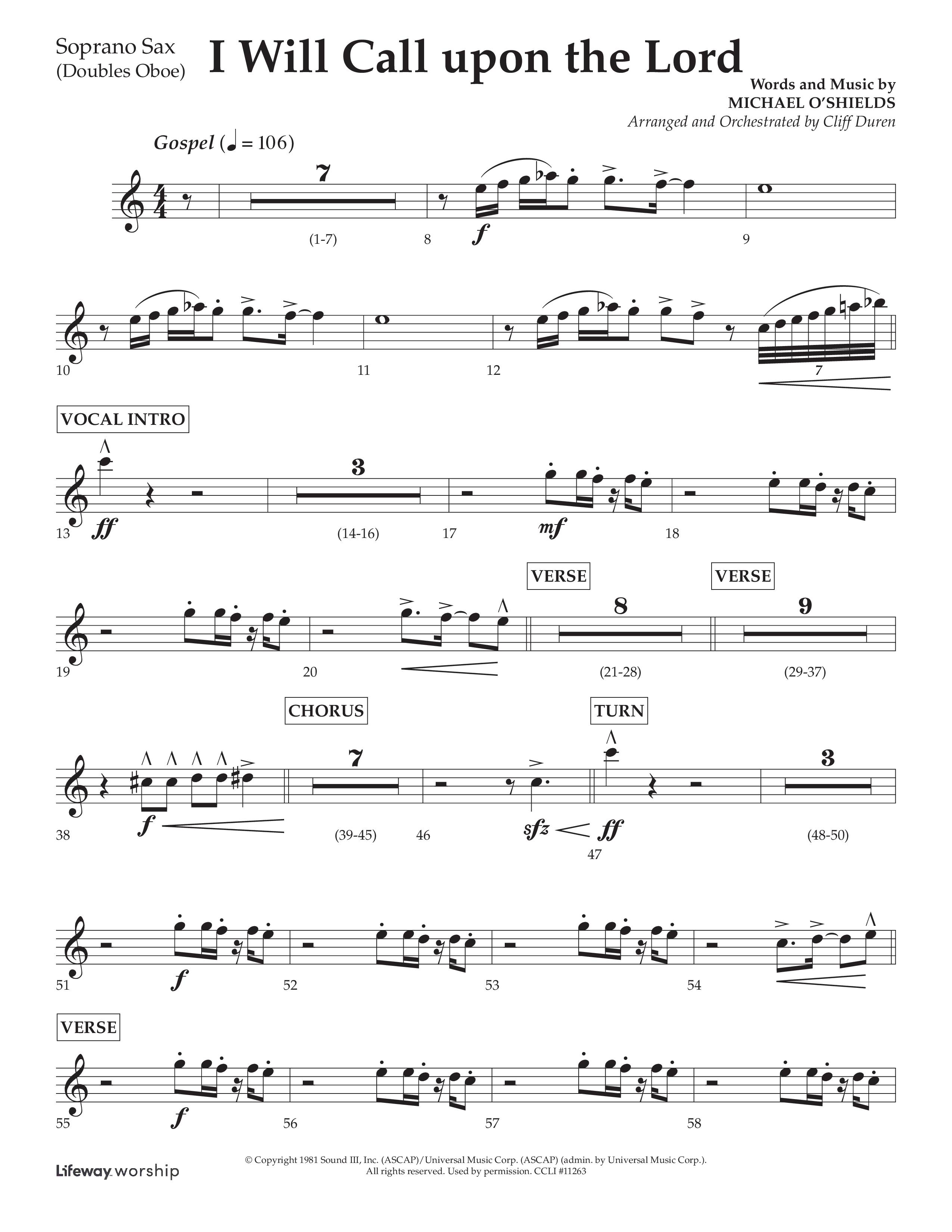 I Will Call Upon The Lord (Choral Anthem SATB) Soprano Sax (Lifeway Choral / Arr. Cliff Duren)