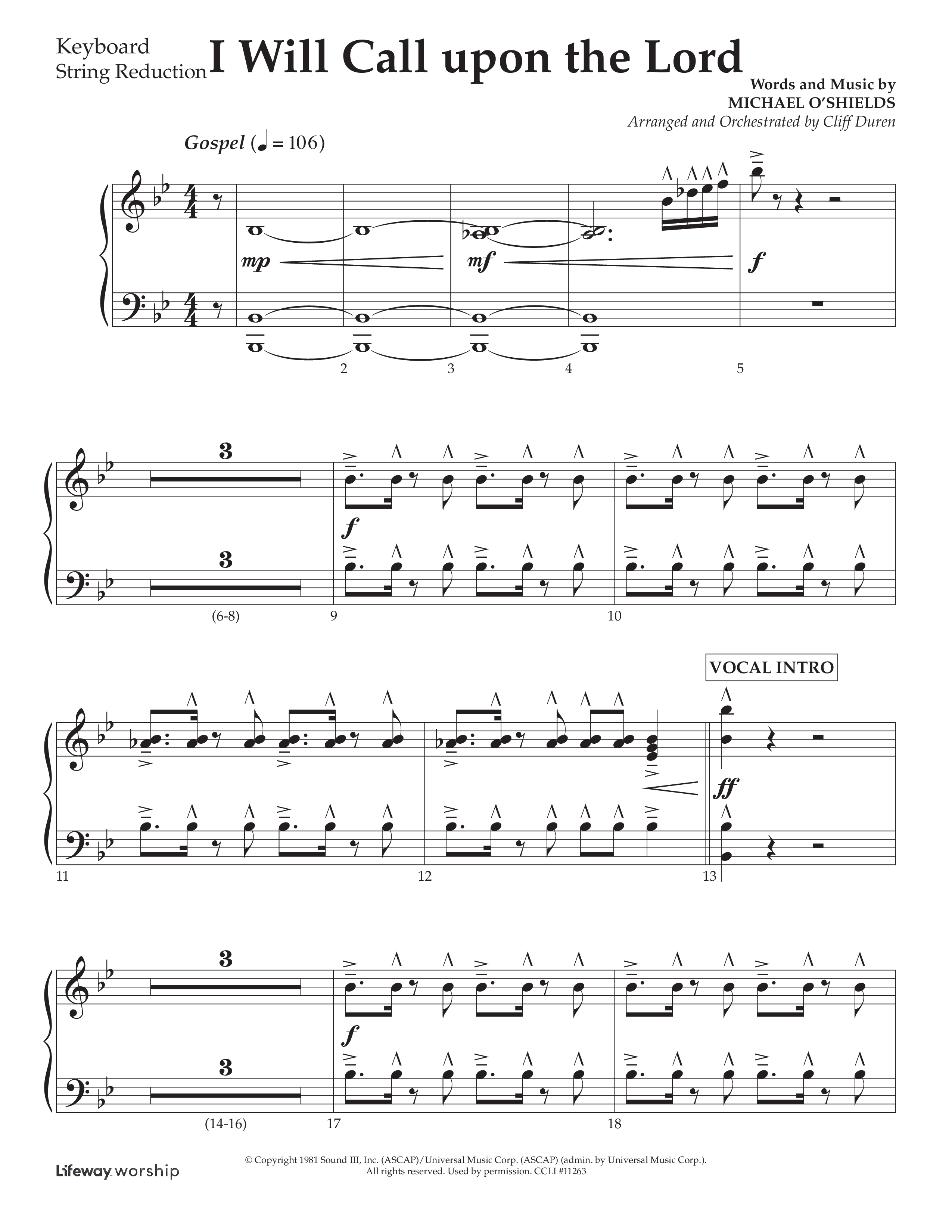 I Will Call Upon The Lord (Choral Anthem SATB) String Reduction (Lifeway Choral / Arr. Cliff Duren)
