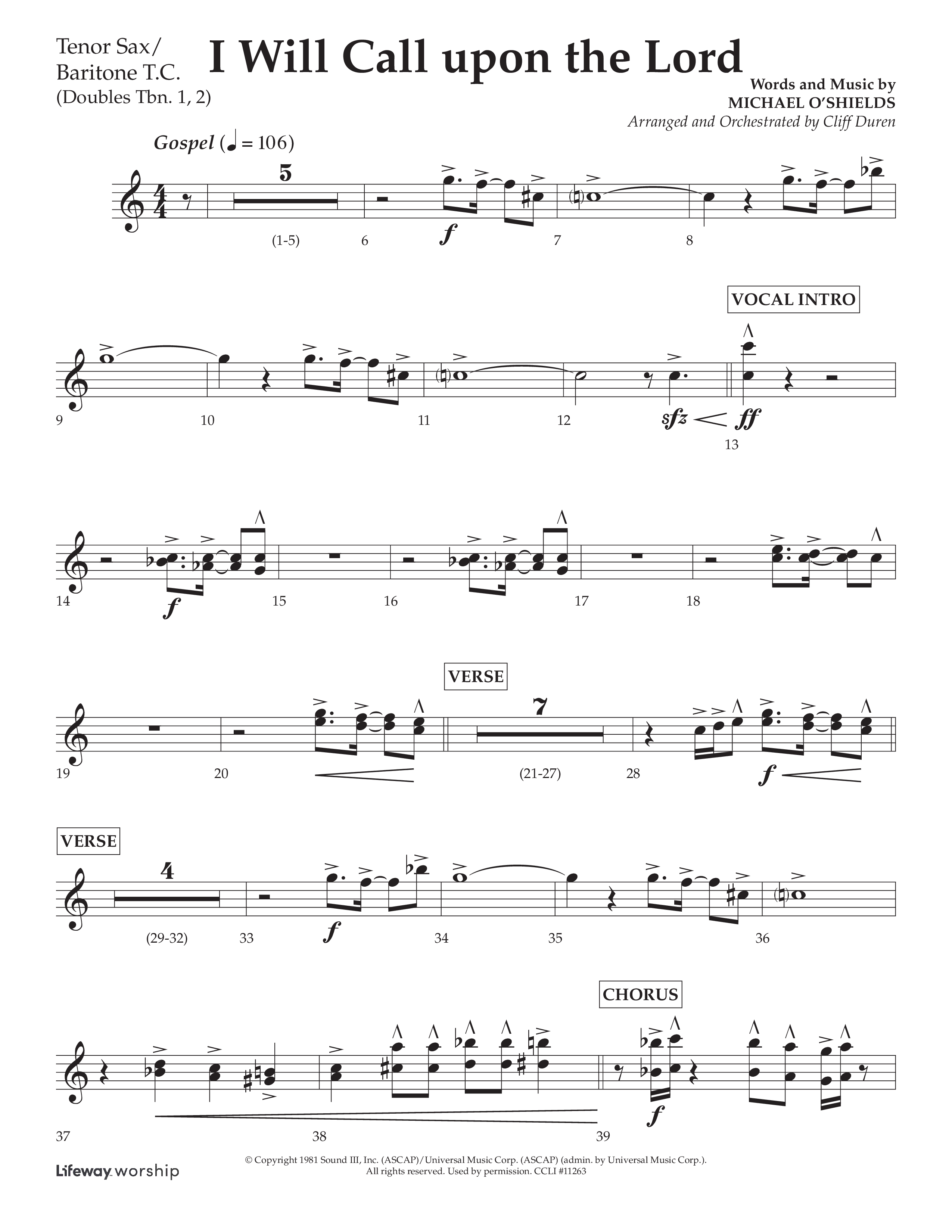 I Will Call Upon The Lord (Choral Anthem SATB) Tenor Sax/Baritone T.C. (Lifeway Choral / Arr. Cliff Duren)