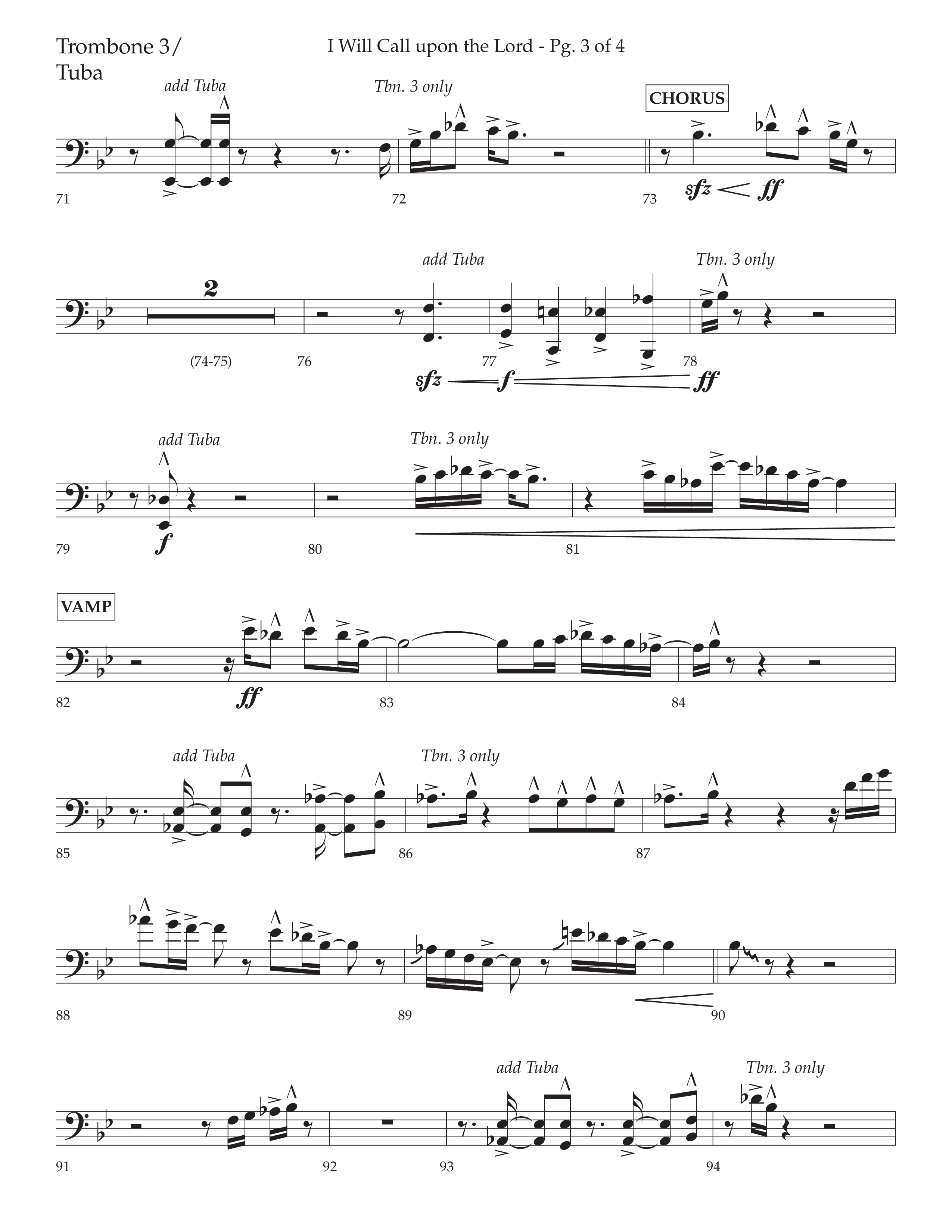 I Will Call Upon The Lord (Choral Anthem SATB) Trombone 3/Tuba (Lifeway Choral / Arr. Cliff Duren)