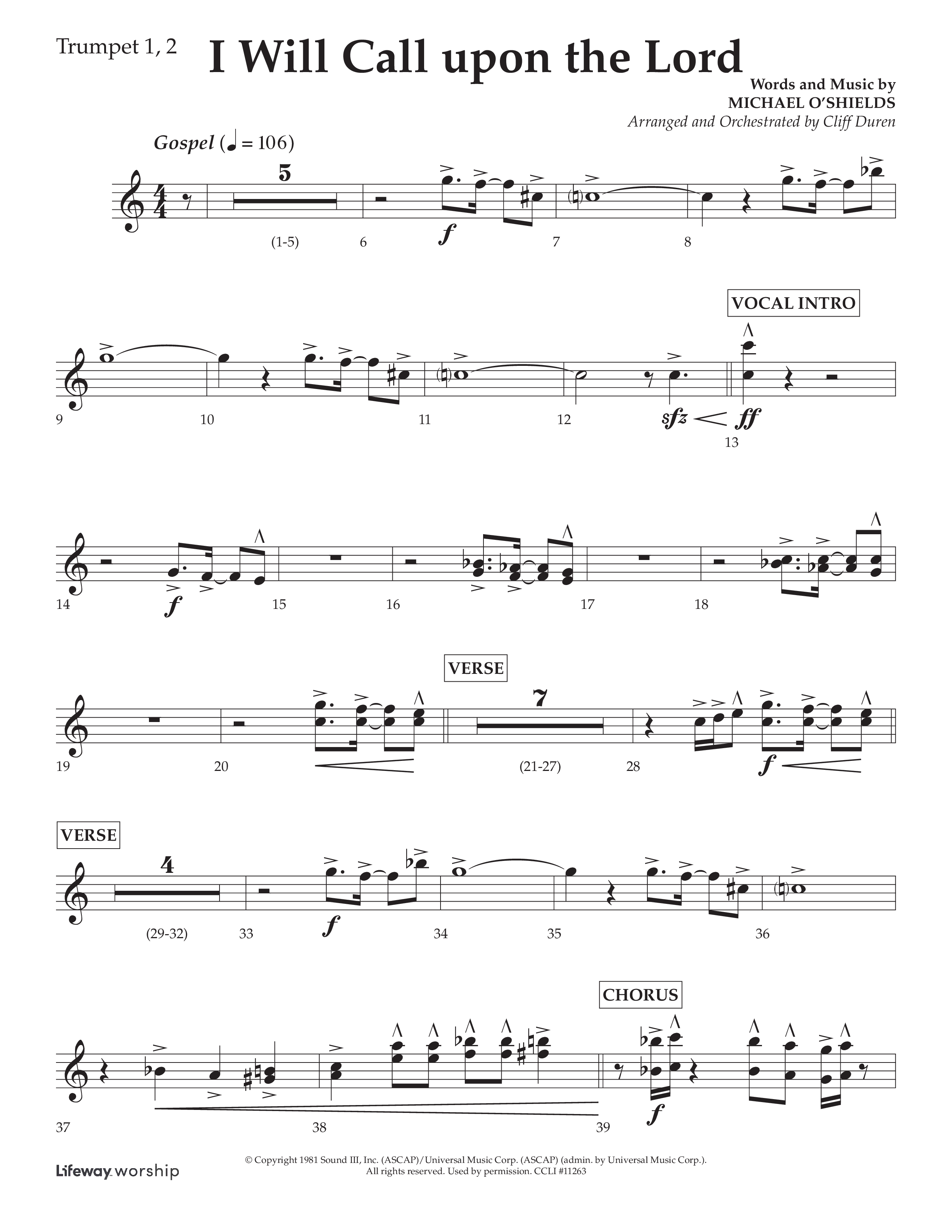 I Will Call Upon The Lord (Choral Anthem SATB) Trumpet 1,2 (Lifeway Choral / Arr. Cliff Duren)