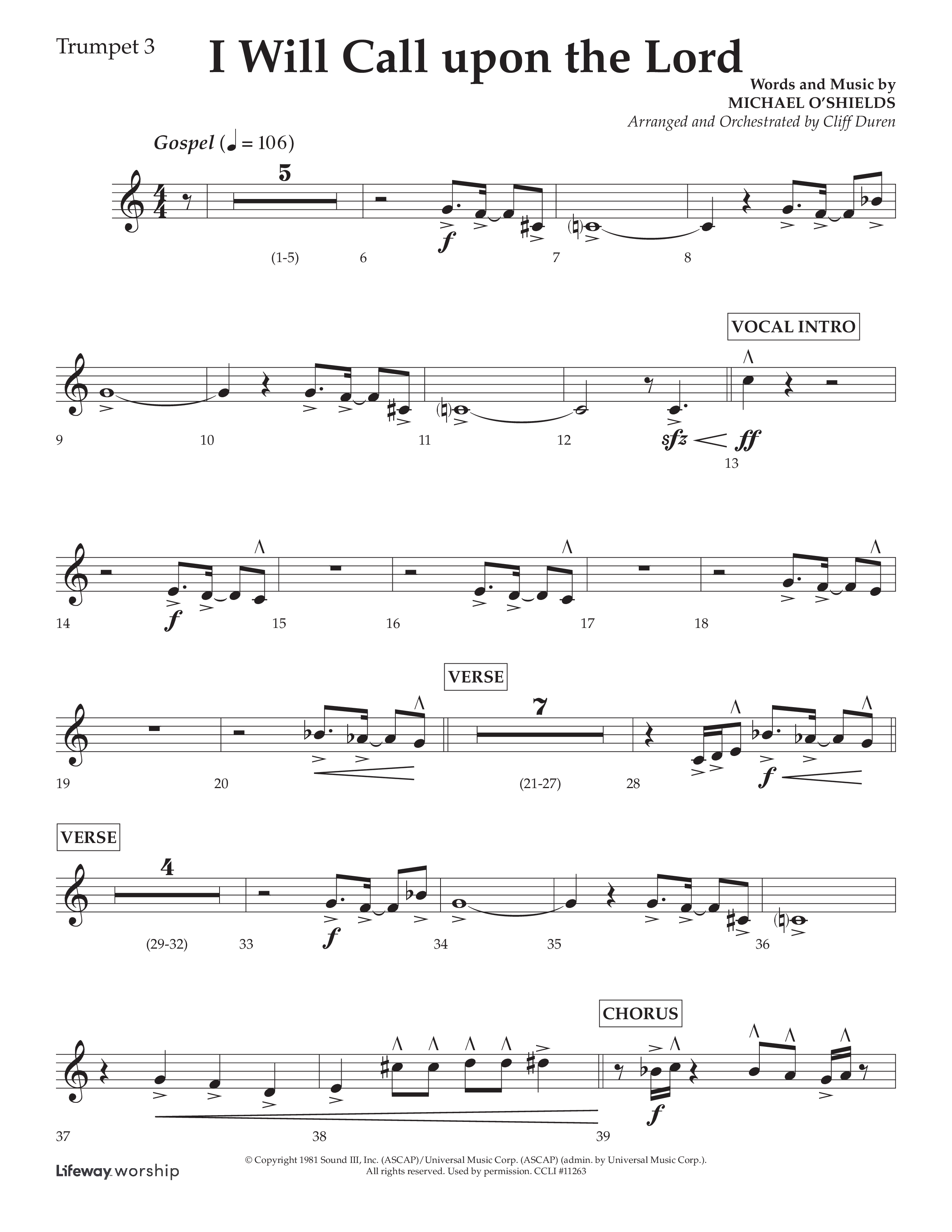 I Will Call Upon The Lord (Choral Anthem SATB) Trumpet 3 (Lifeway Choral / Arr. Cliff Duren)