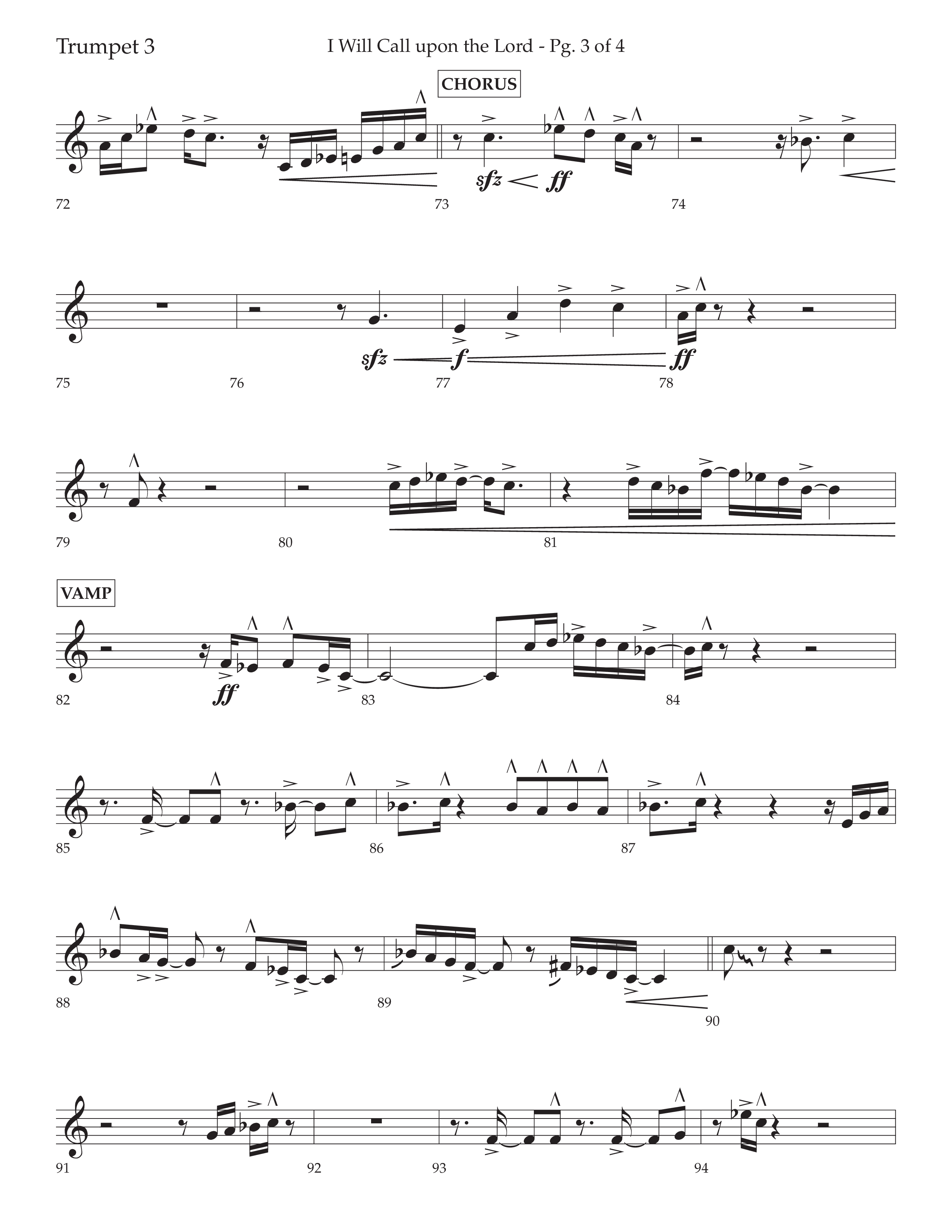 I Will Call Upon The Lord (Choral Anthem SATB) Trumpet 3 (Lifeway Choral / Arr. Cliff Duren)