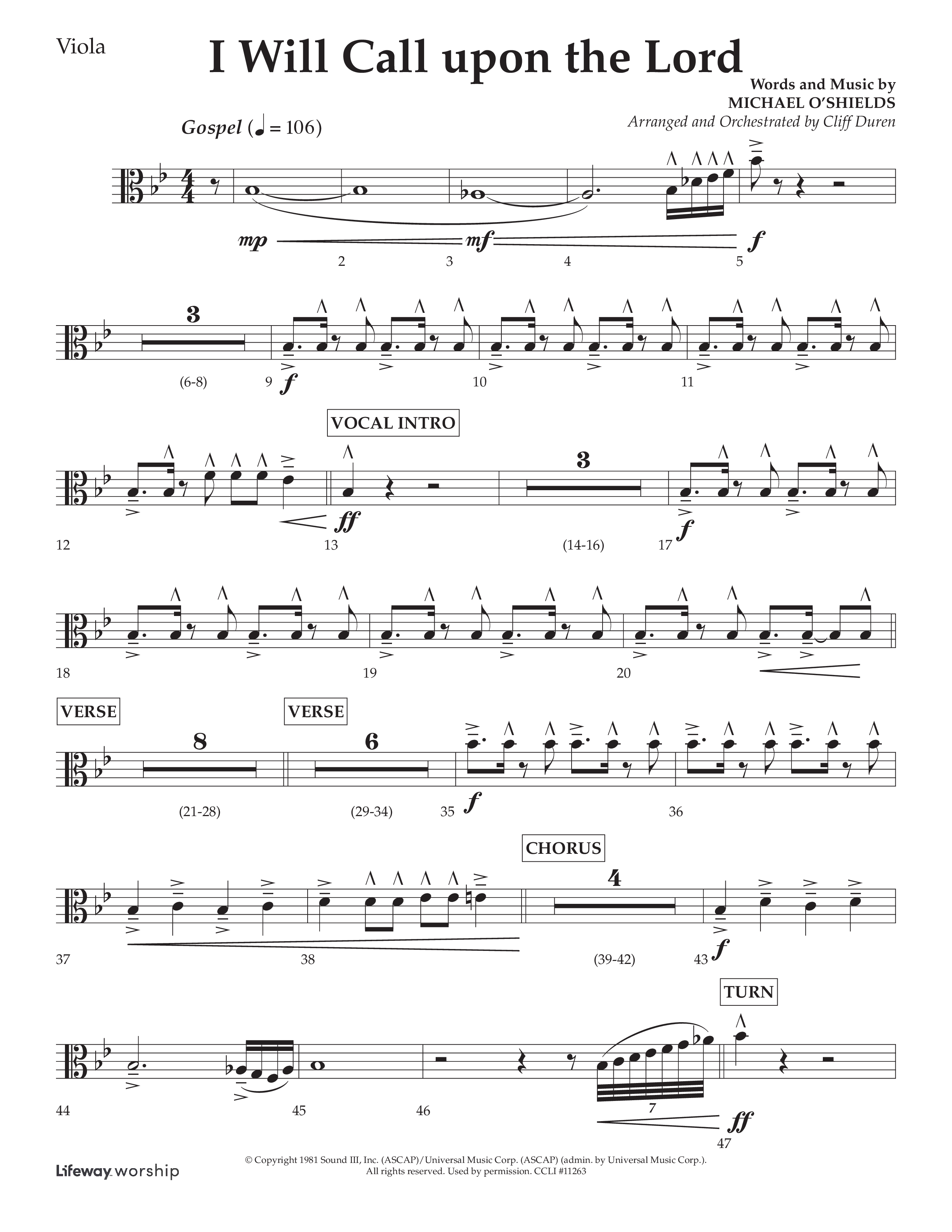 I Will Call Upon The Lord (Choral Anthem SATB) Viola (Lifeway Choral / Arr. Cliff Duren)