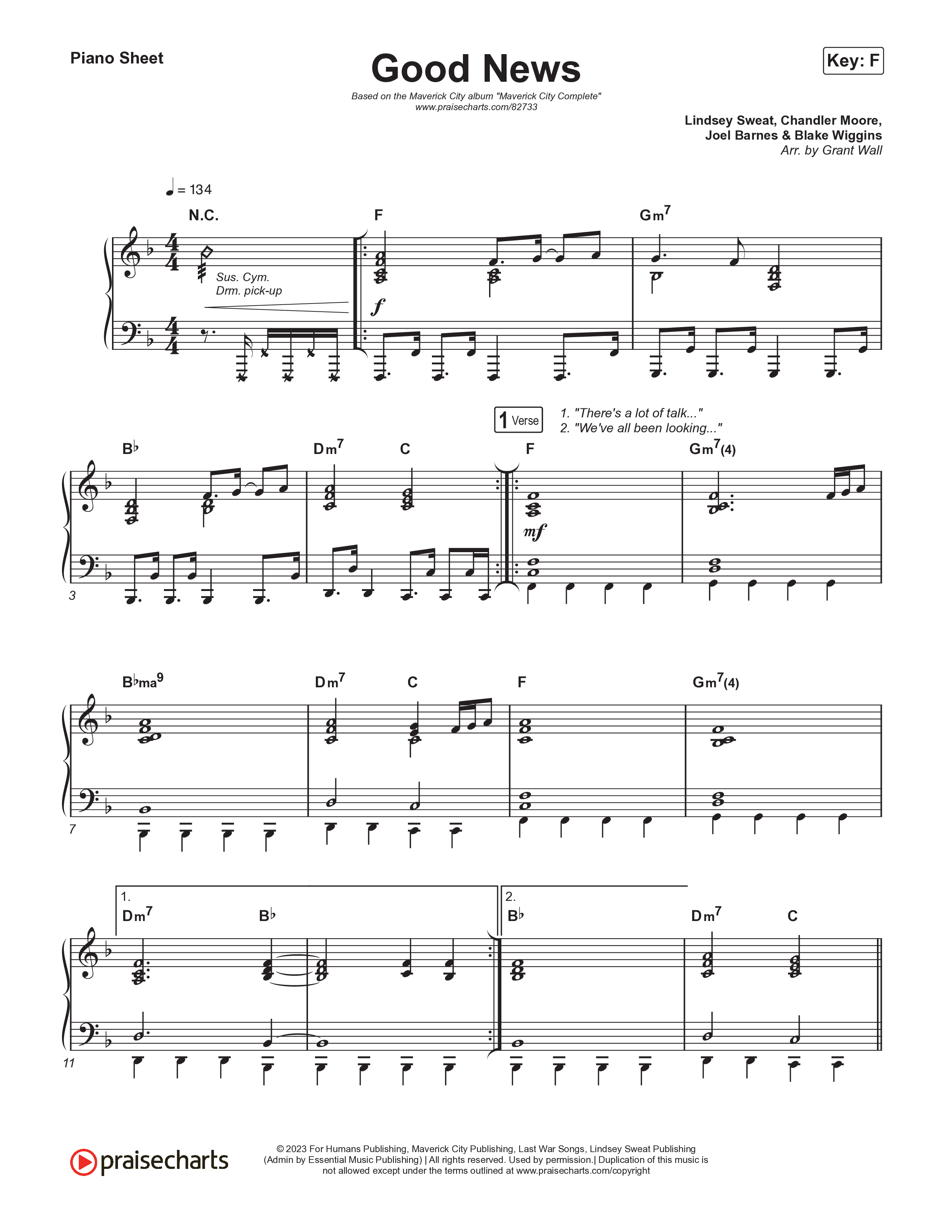Good News Piano Sheet (Maverick City Music / Todd Galberth)