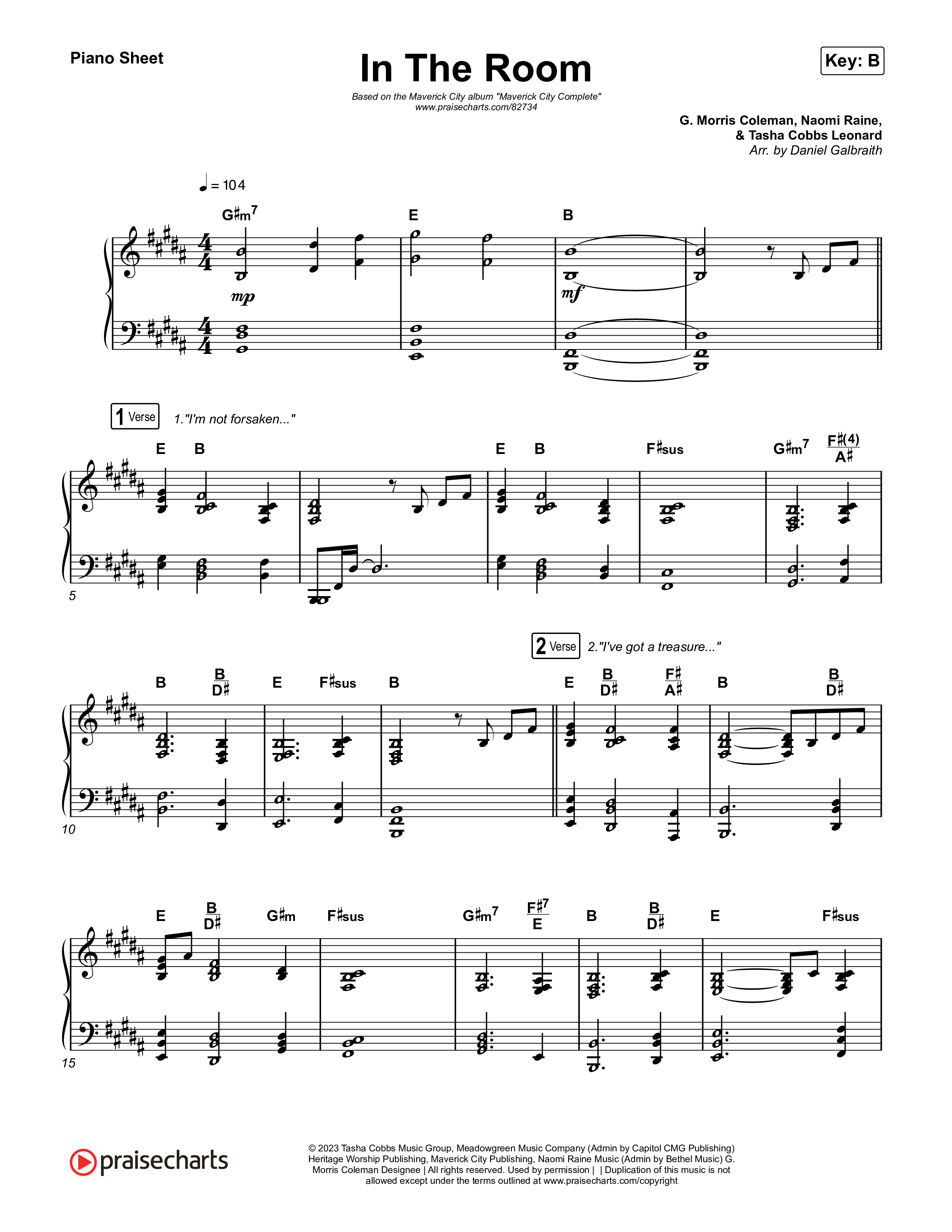 In The Room Piano Sheet (Maverick City Music / Tasha Cobbs Leonard)