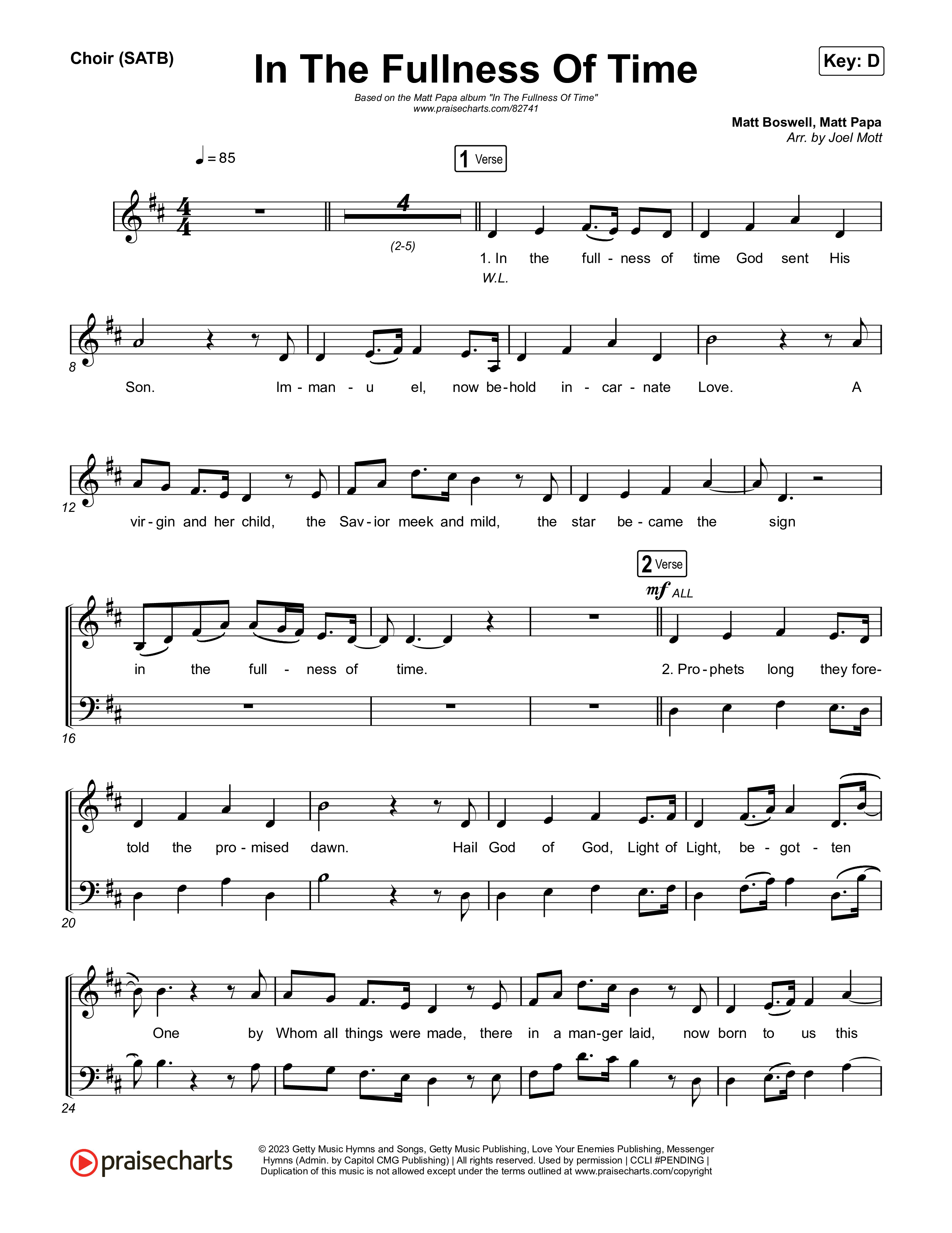 In The Fullness Of Time Choir Sheet (SATB) (Matt Papa / Matt Boswell)
