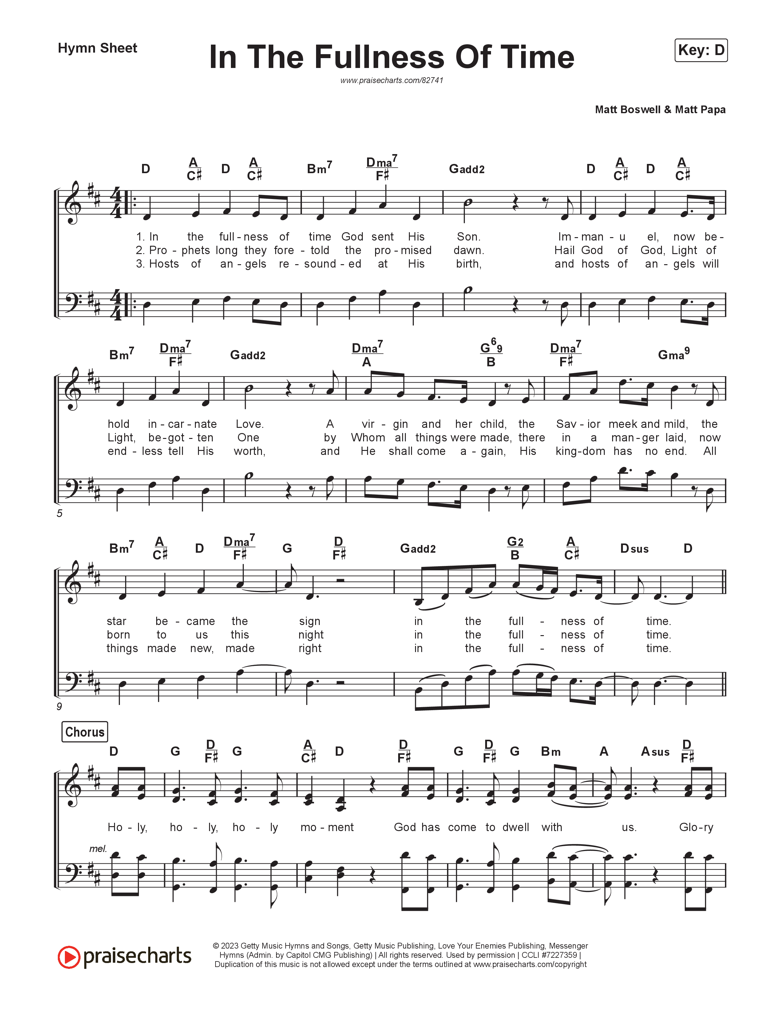 In The Fullness Of Time Hymn Sheet (Matt Papa / Matt Boswell)