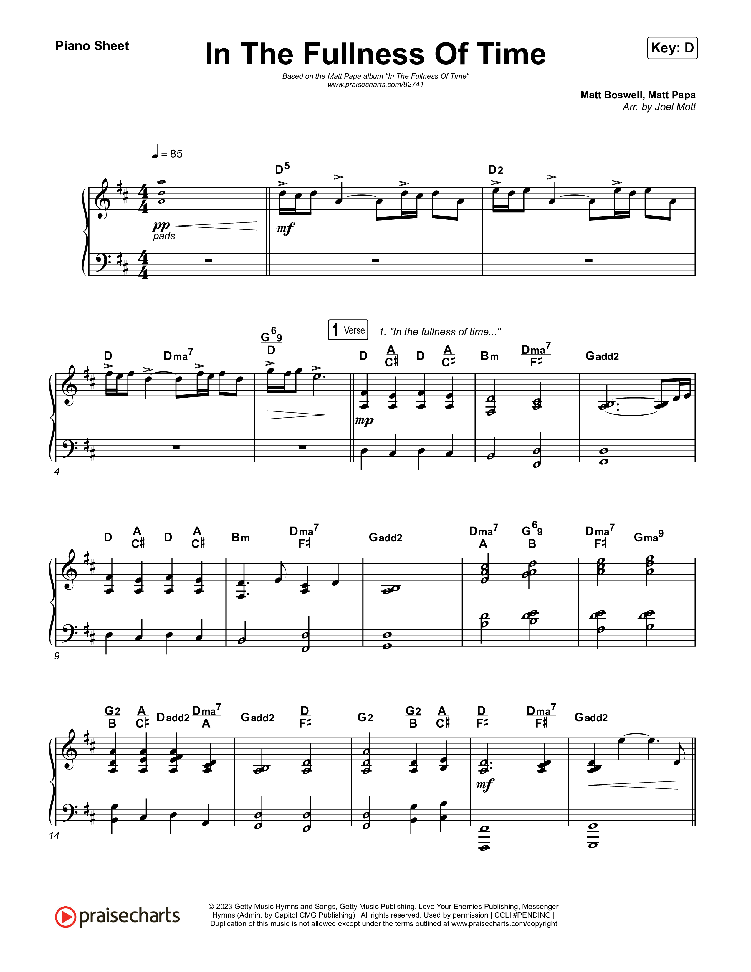 In The Fullness Of Time Piano Sheet (Matt Papa / Matt Boswell)