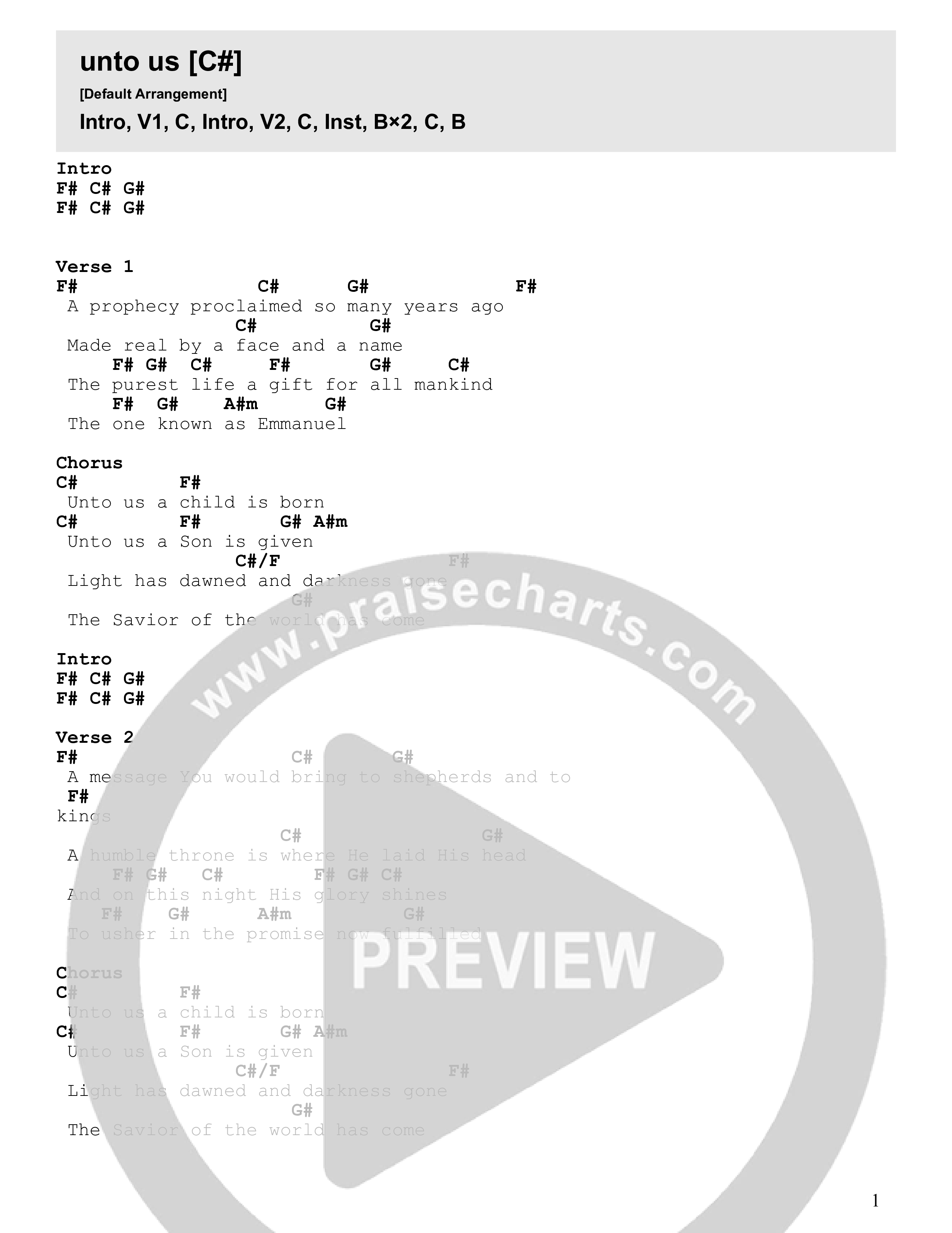 Unto Us Chord Chart (FC Music)