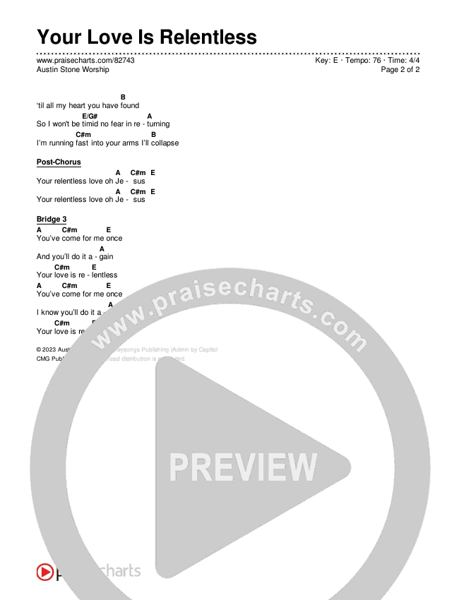 Your Love Is Relentless Chords & Lyrics (Austin Stone Worship)