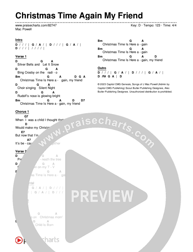 Christmas Time Again My Friend Chords & Lyrics (Mac Powell)