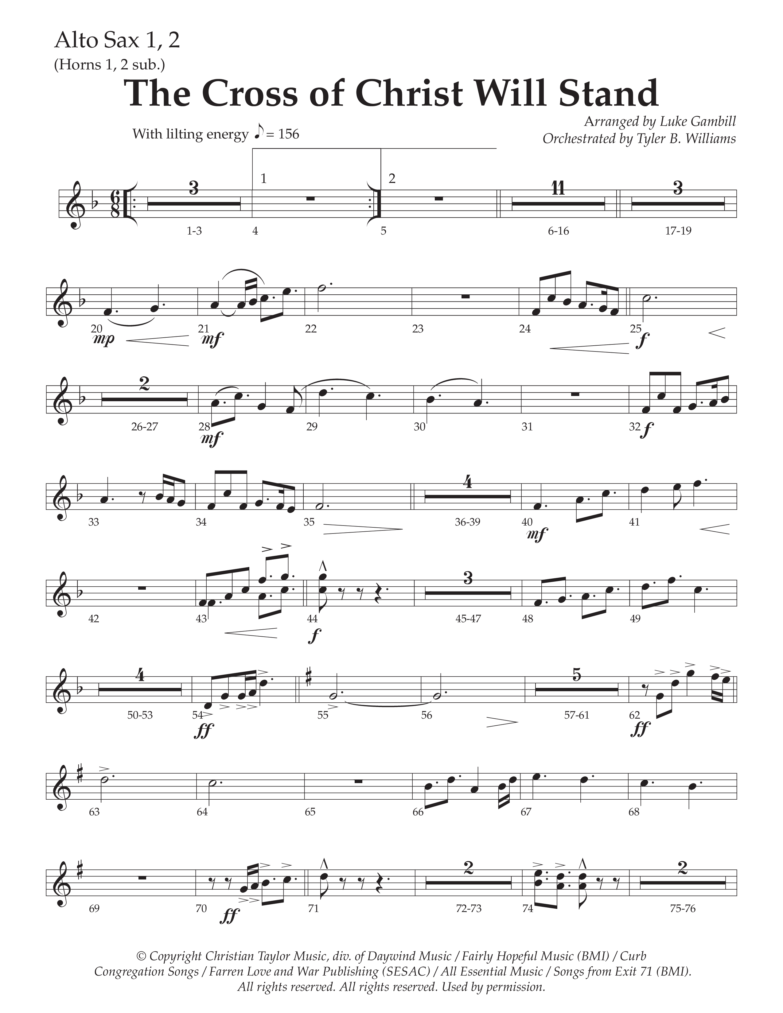 The Cross of Christ Will Stand (Choral Anthem SATB) Alto Sax 1/2 (Daywind Worship / Arr. Luke Gambill)