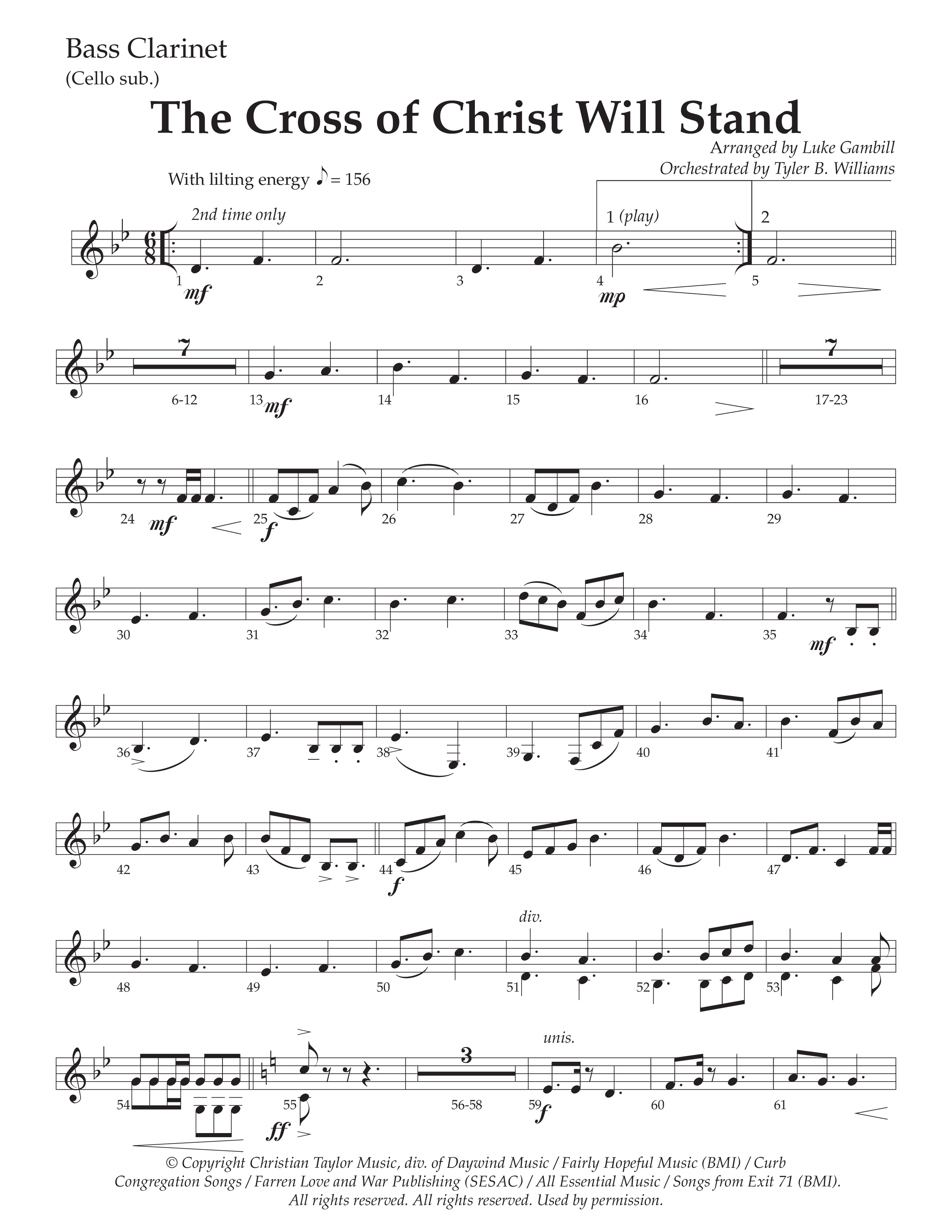 The Cross of Christ Will Stand (Choral Anthem SATB) Bass Clarinet (Daywind Worship / Arr. Luke Gambill)
