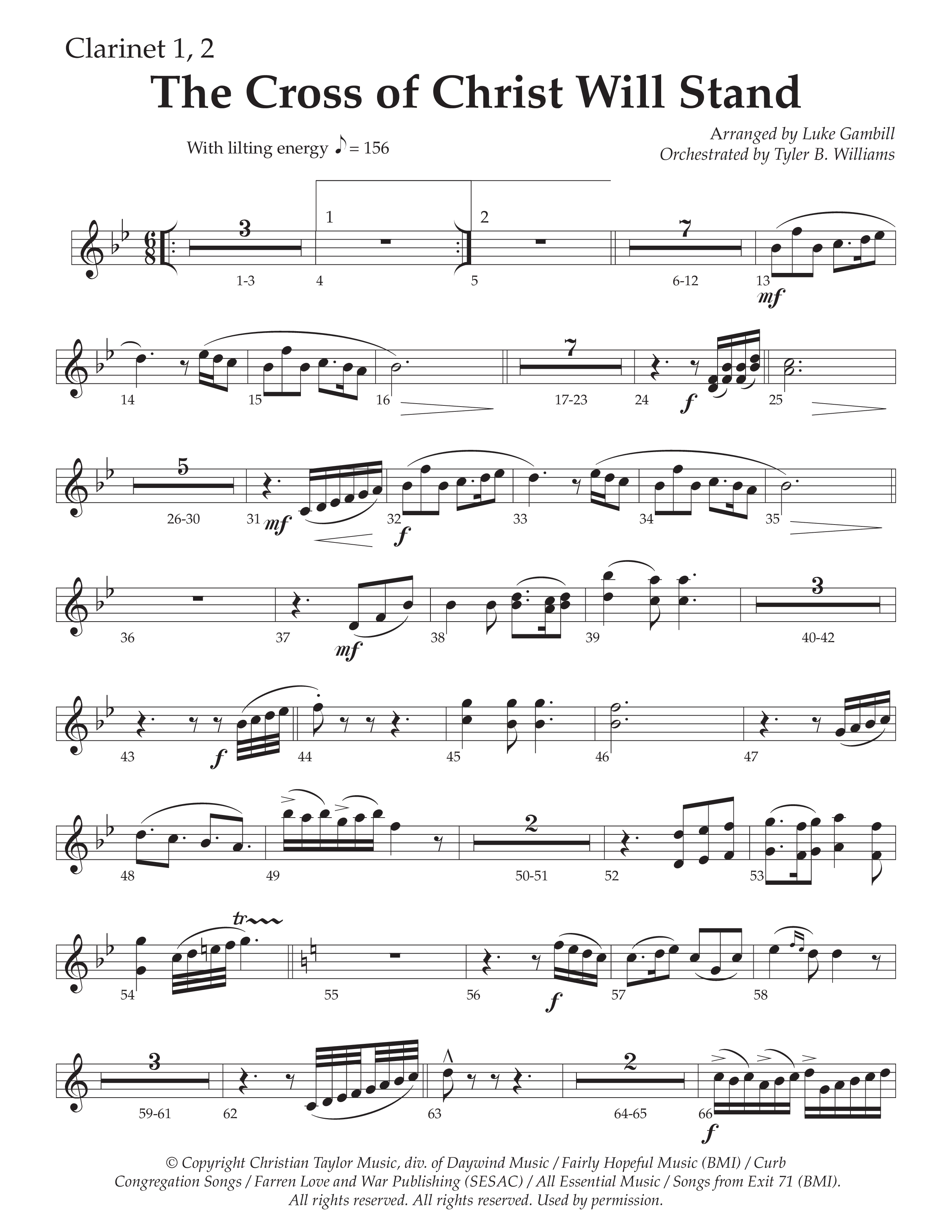 The Cross of Christ Will Stand (Choral Anthem SATB) Clarinet 1/2 (Daywind Worship / Arr. Luke Gambill)