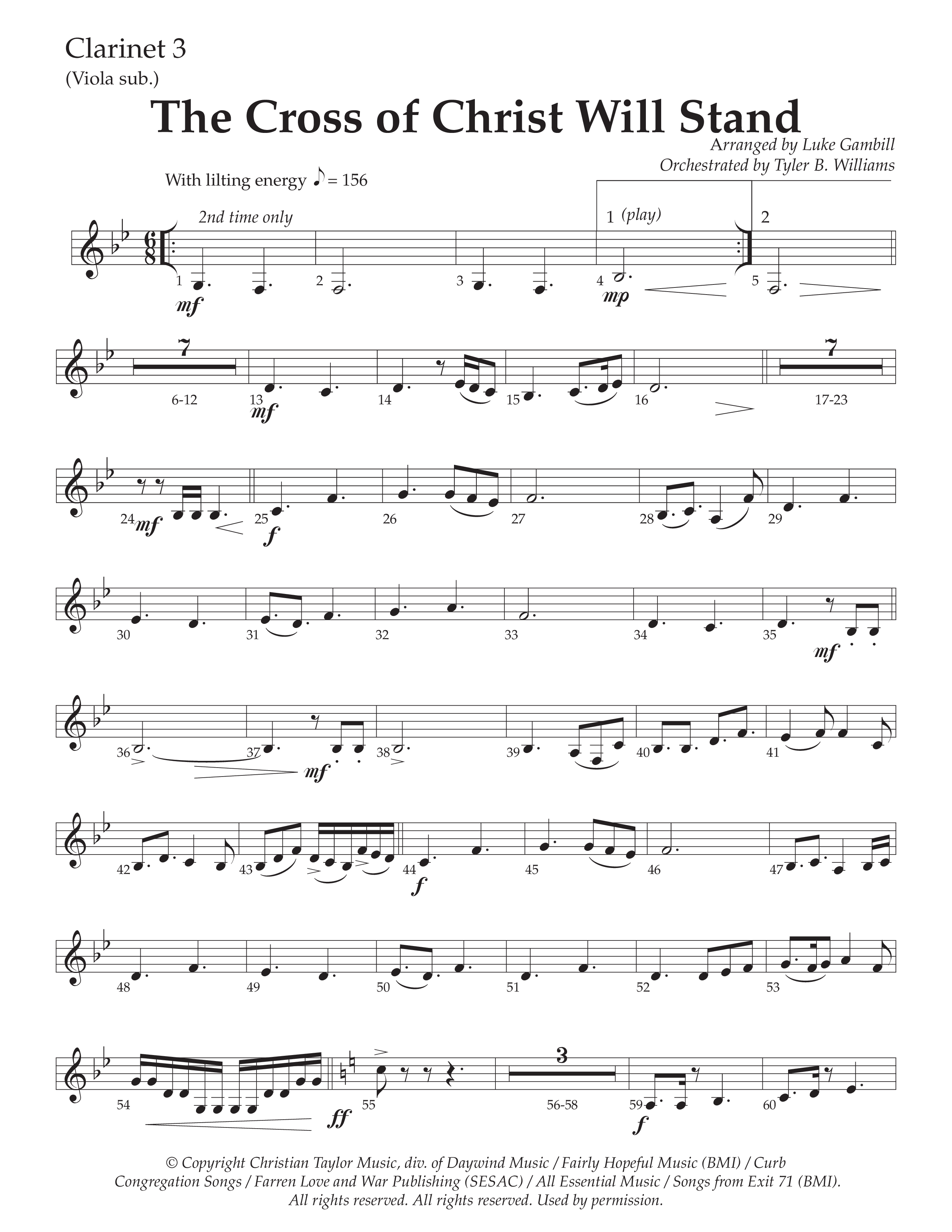 The Cross of Christ Will Stand (Choral Anthem SATB) Clarinet 3 (Daywind Worship / Arr. Luke Gambill)