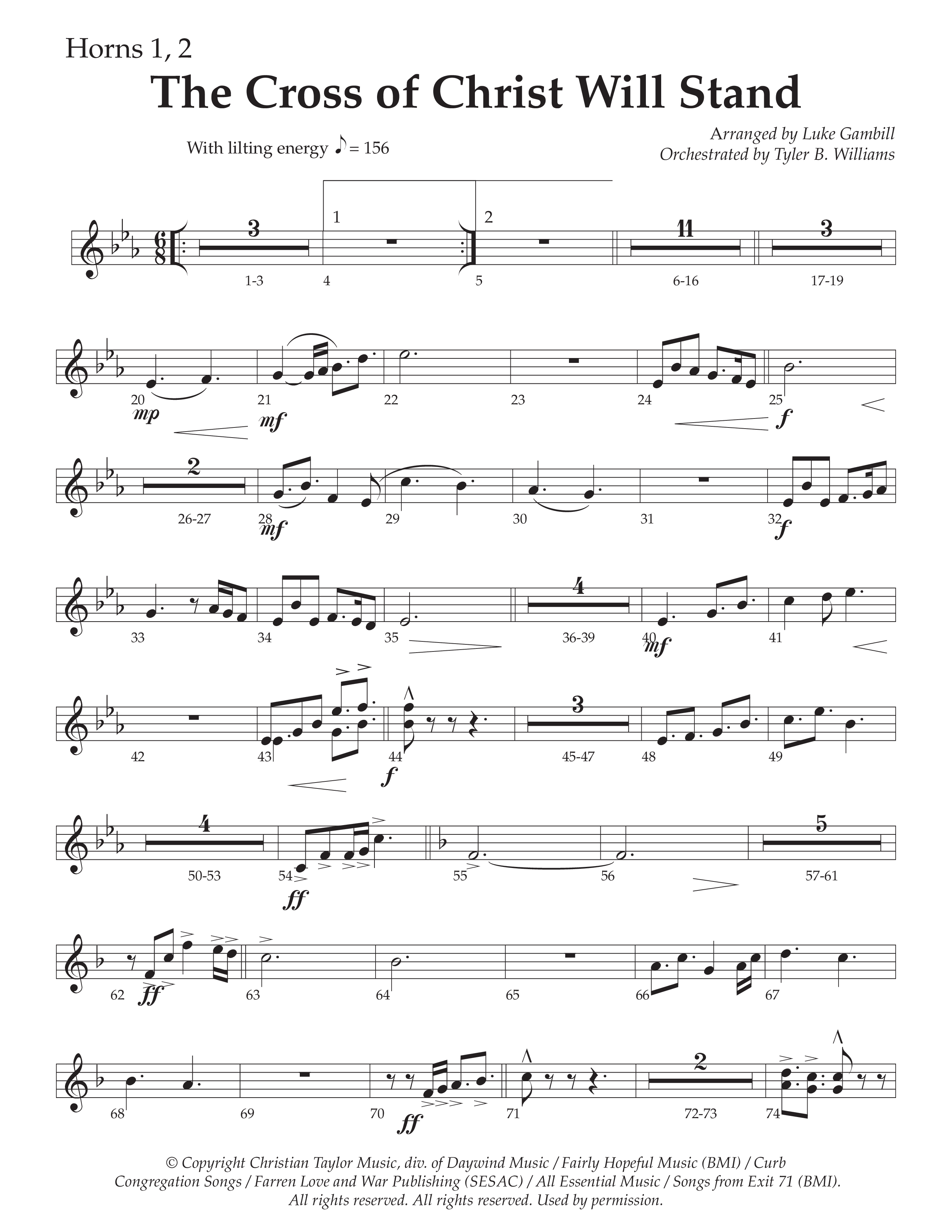 The Cross of Christ Will Stand (Choral Anthem SATB) French Horn 1/2 (Daywind Worship / Arr. Luke Gambill)