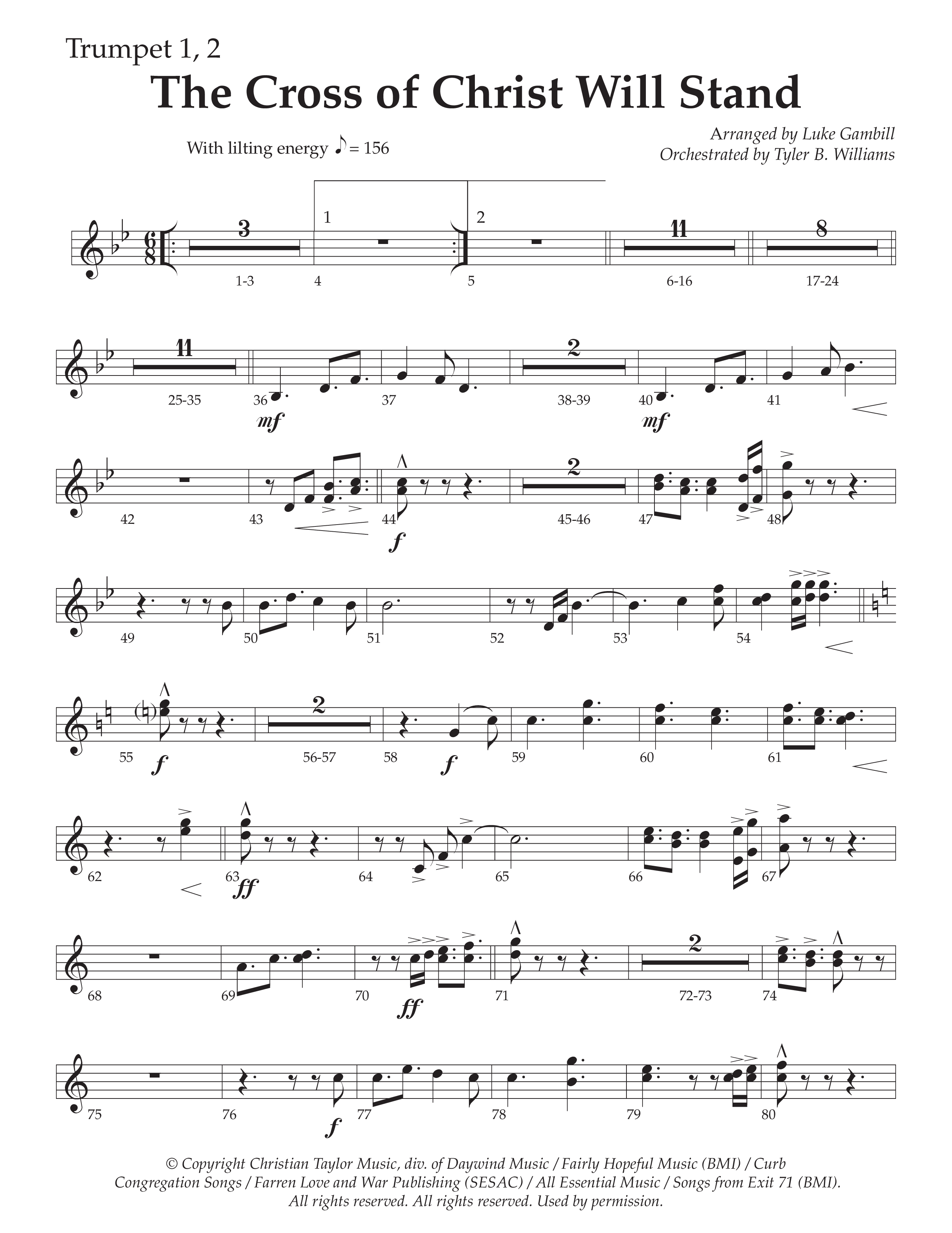 The Cross of Christ Will Stand (Choral Anthem SATB) Trumpet 1,2 (Daywind Worship / Arr. Luke Gambill)