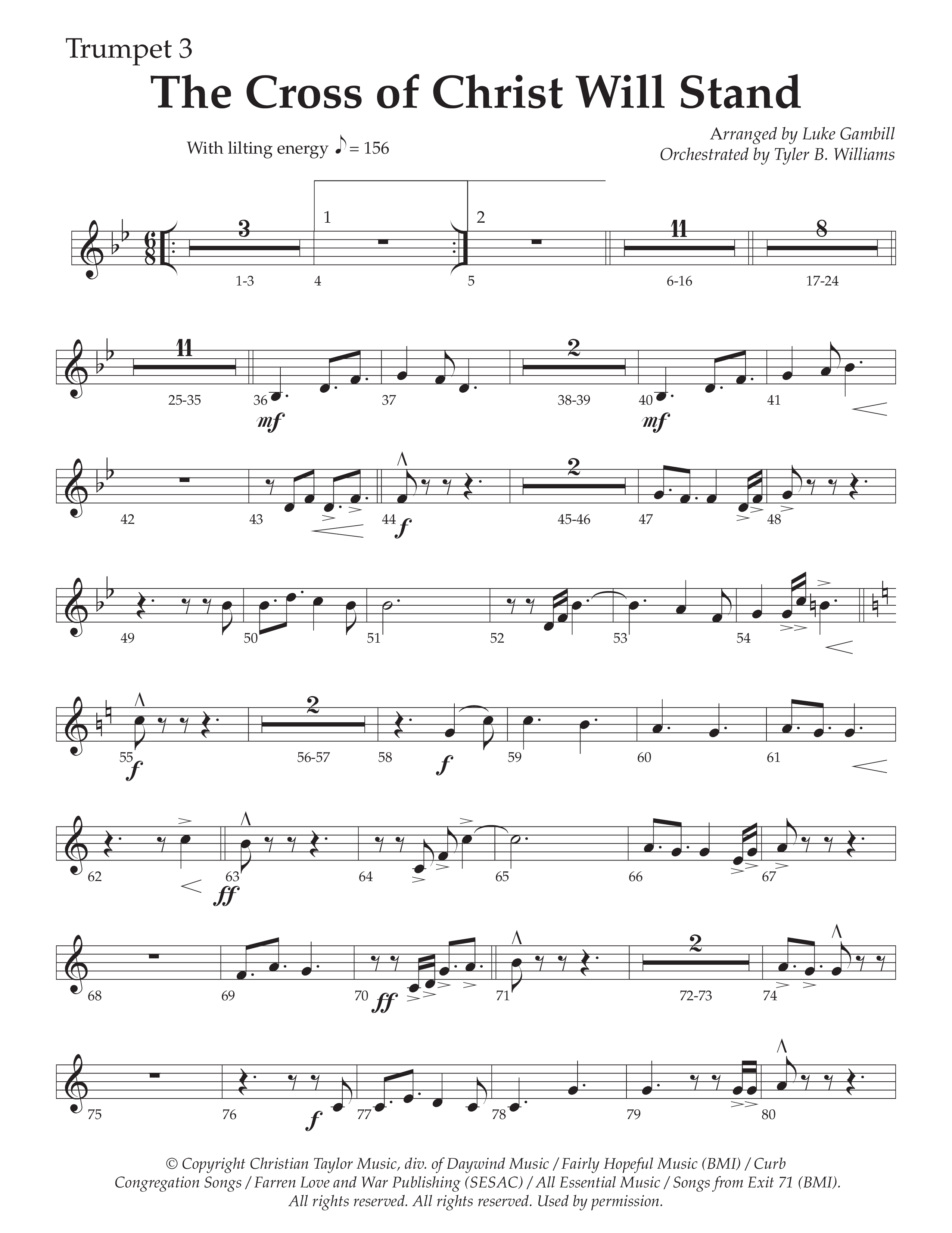 The Cross of Christ Will Stand (Choral Anthem SATB) Trumpet 3 (Daywind Worship / Arr. Luke Gambill)