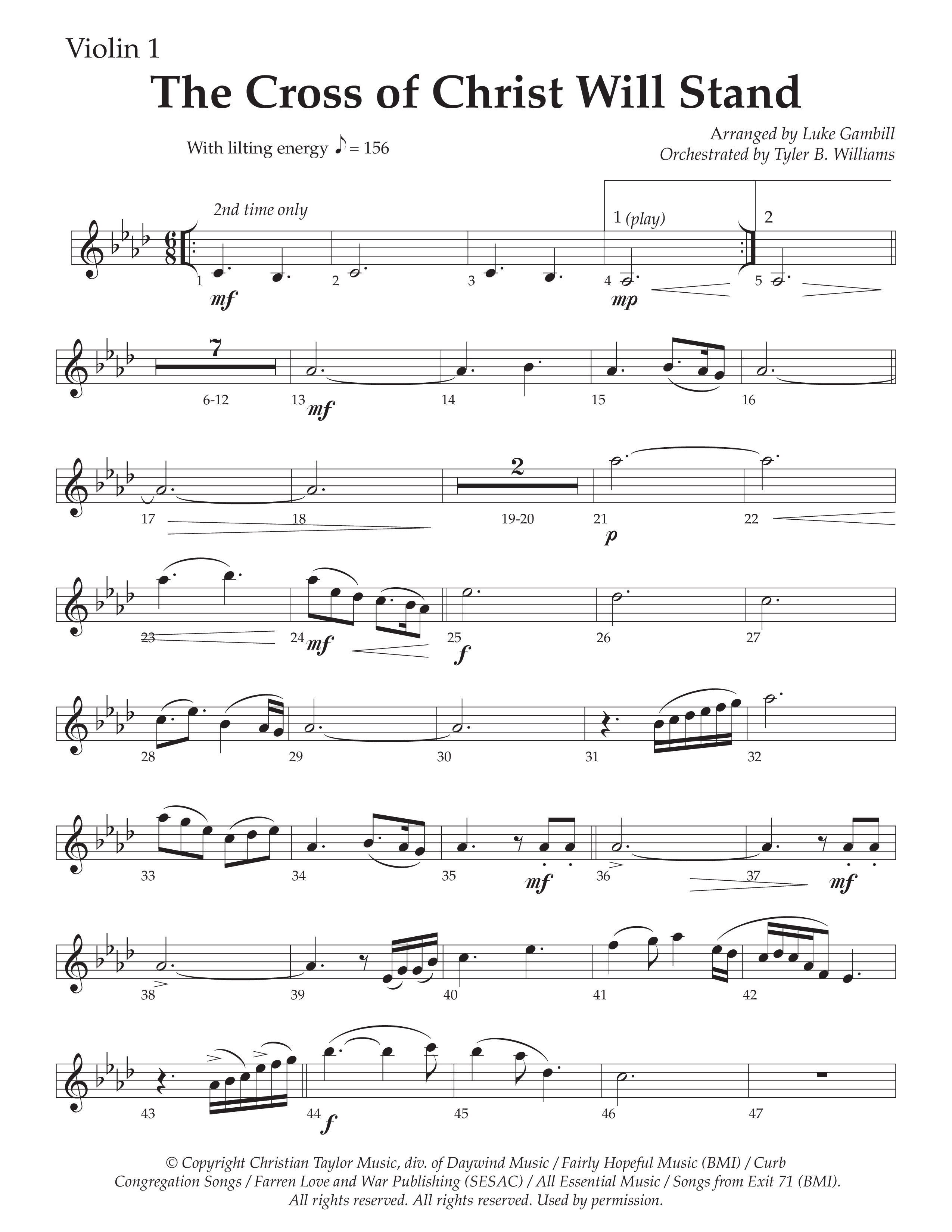 The Cross of Christ Will Stand (Choral Anthem SATB) Violin 1 (Daywind Worship / Arr. Luke Gambill)