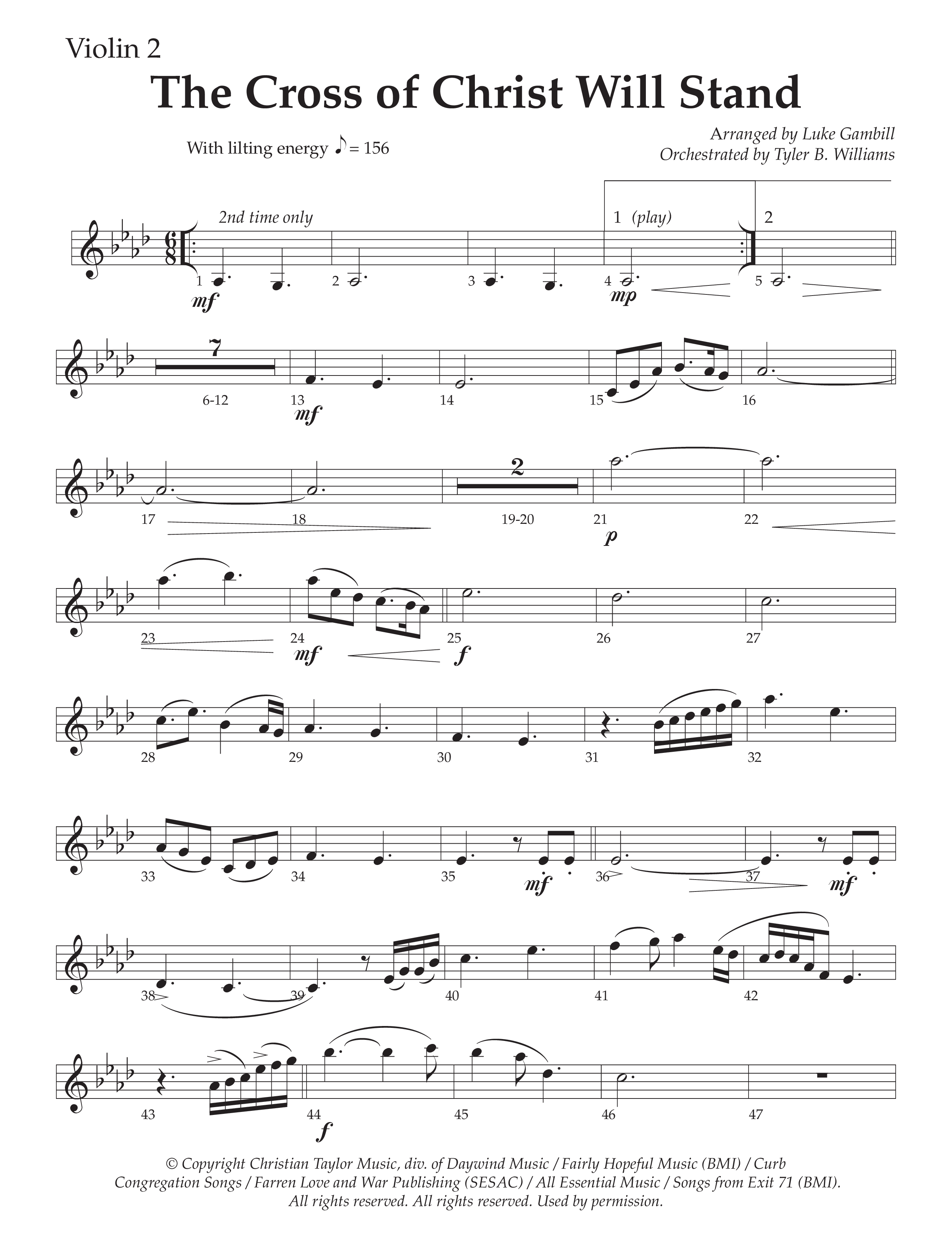 The Cross of Christ Will Stand (Choral Anthem SATB) Violin 2 (Daywind Worship / Arr. Luke Gambill)