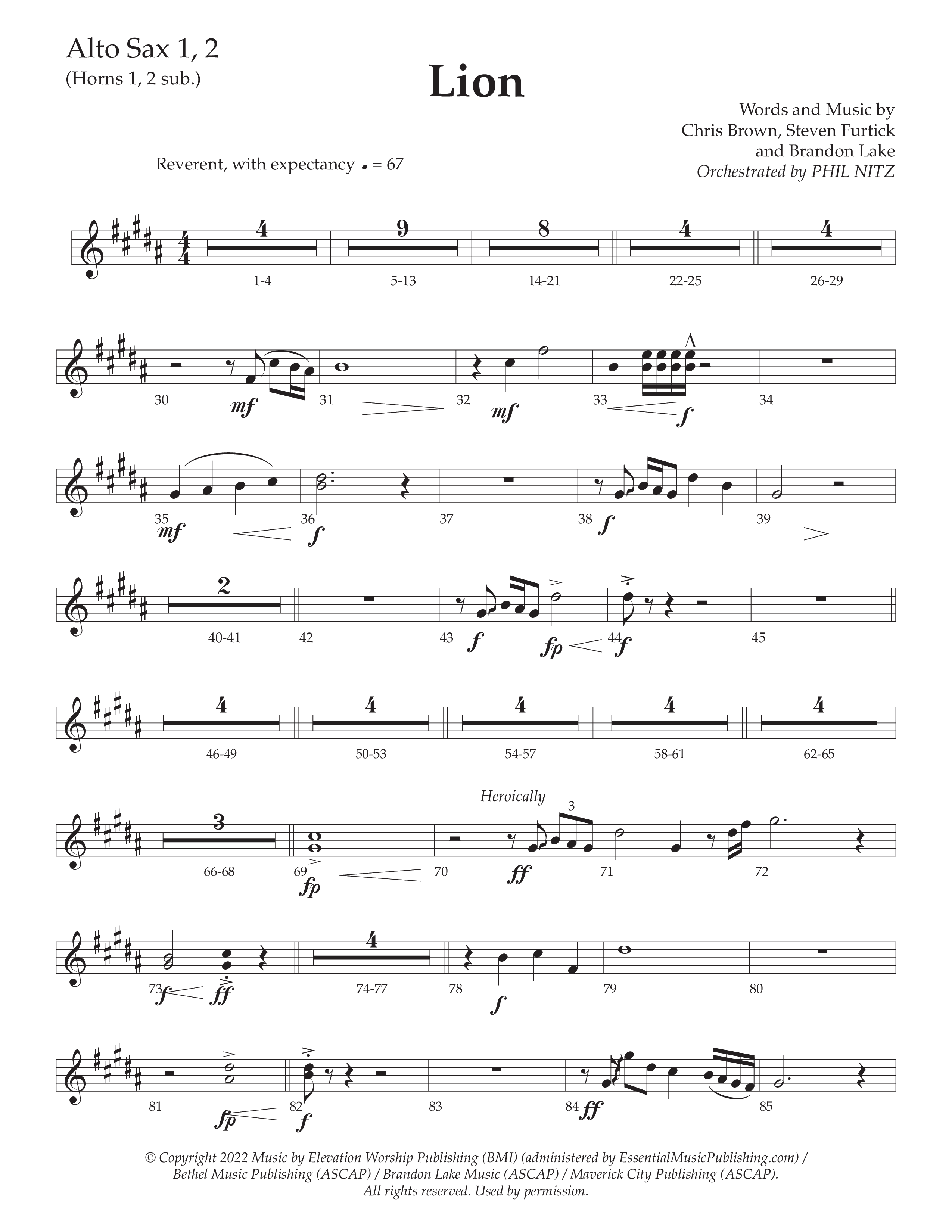 LION (Choral Anthem SATB) Alto Sax 1/2 (Daywind Worship / Arr. Phil Nitz)