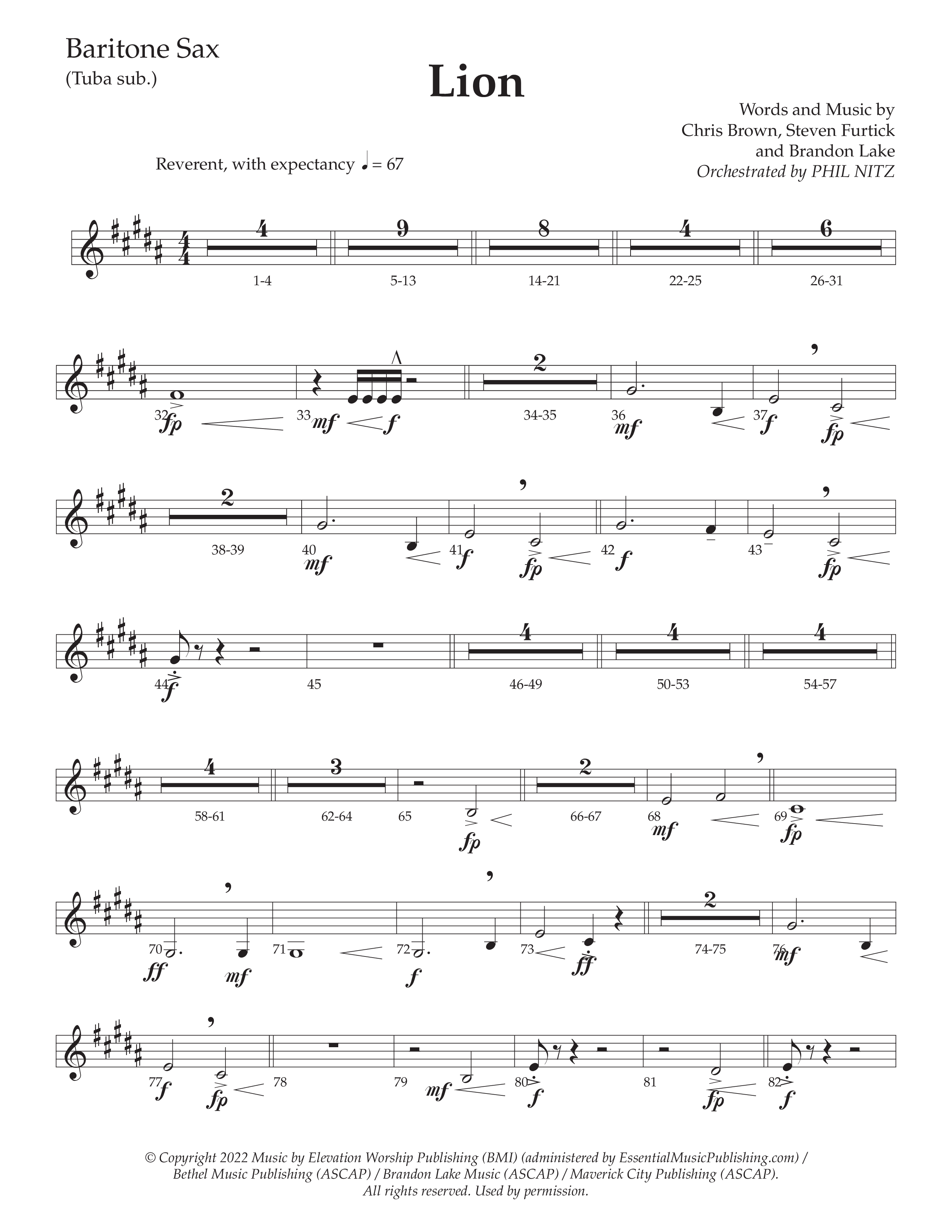 LION (Choral Anthem SATB) Bari Sax (Daywind Worship / Arr. Phil Nitz)