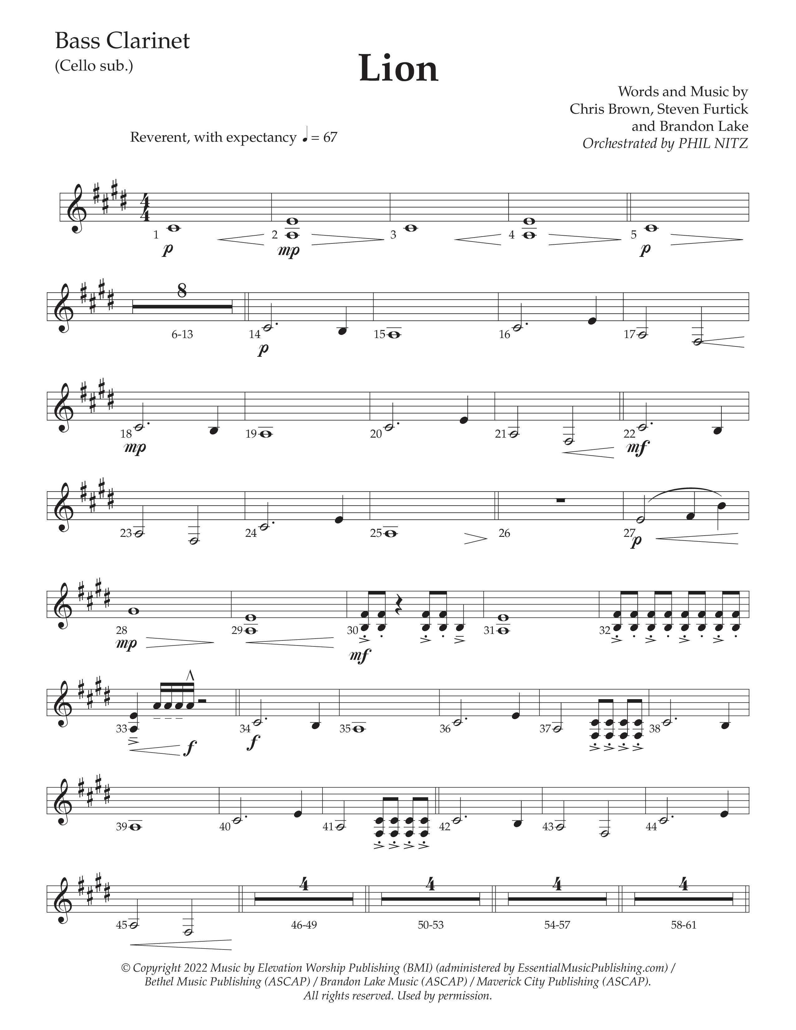 LION (Choral Anthem SATB) Bass Clarinet (Daywind Worship / Arr. Phil Nitz)
