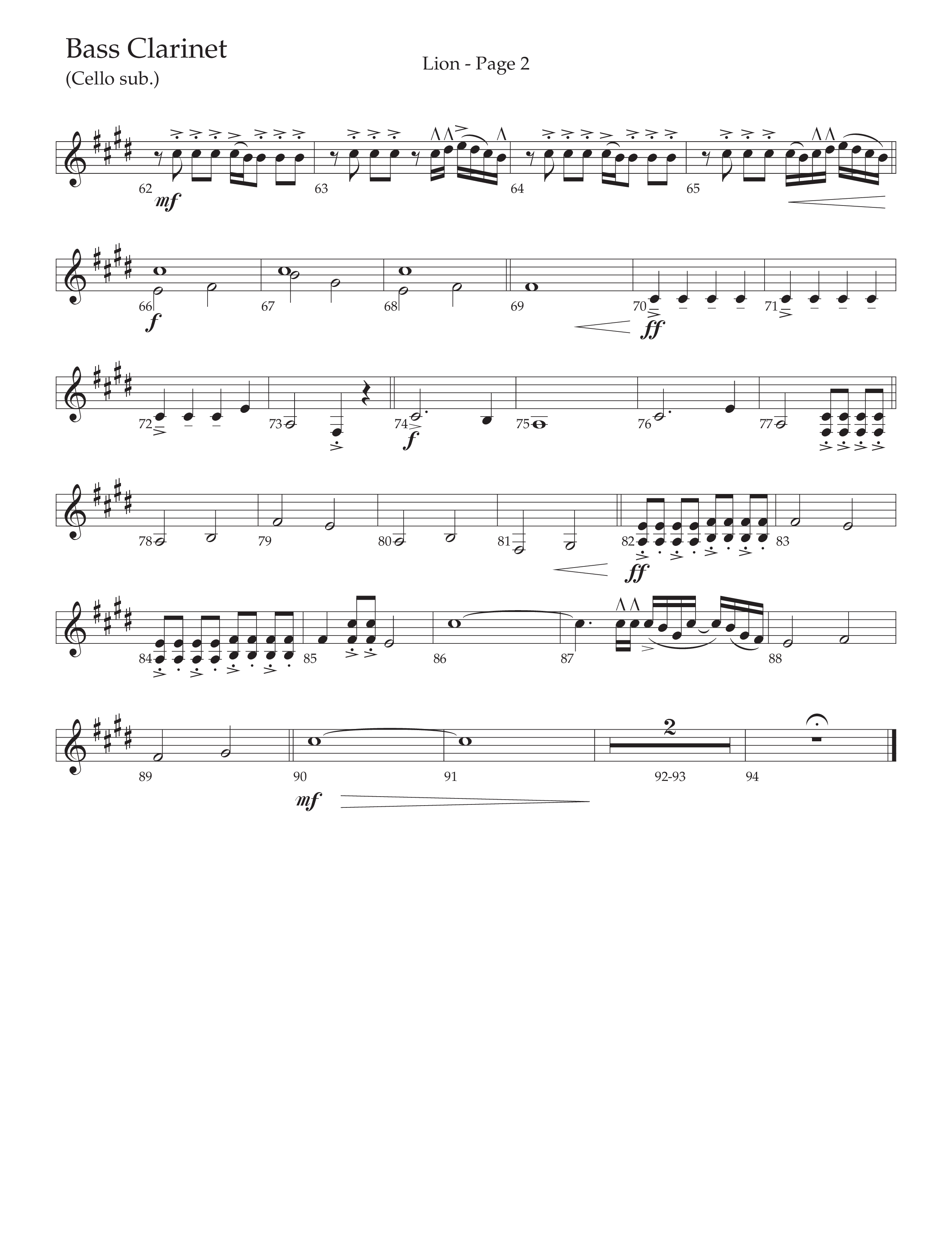 LION (Choral Anthem SATB) Bass Clarinet (Daywind Worship / Arr. Phil Nitz)