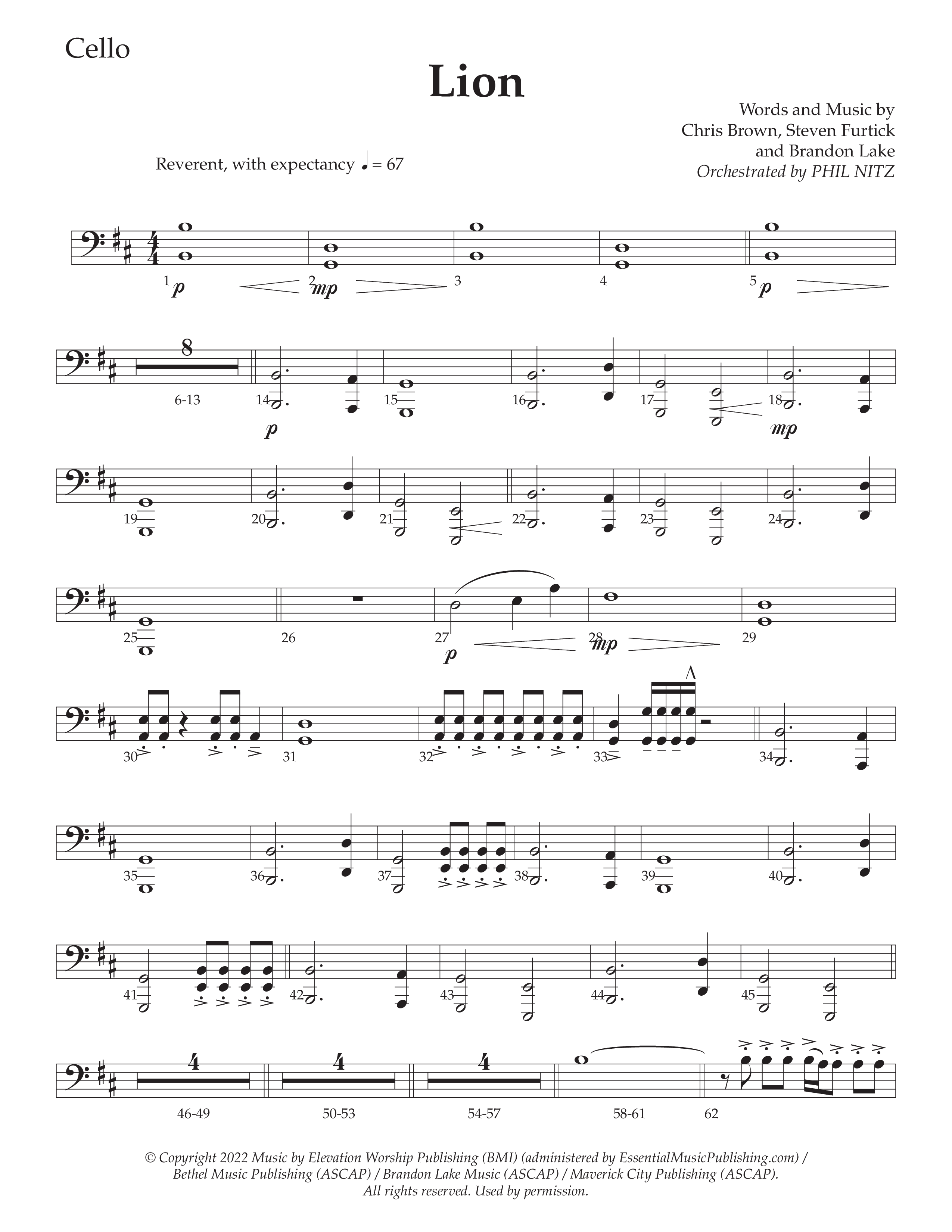 LION (Choral Anthem SATB) Cello (Daywind Worship / Arr. Phil Nitz)
