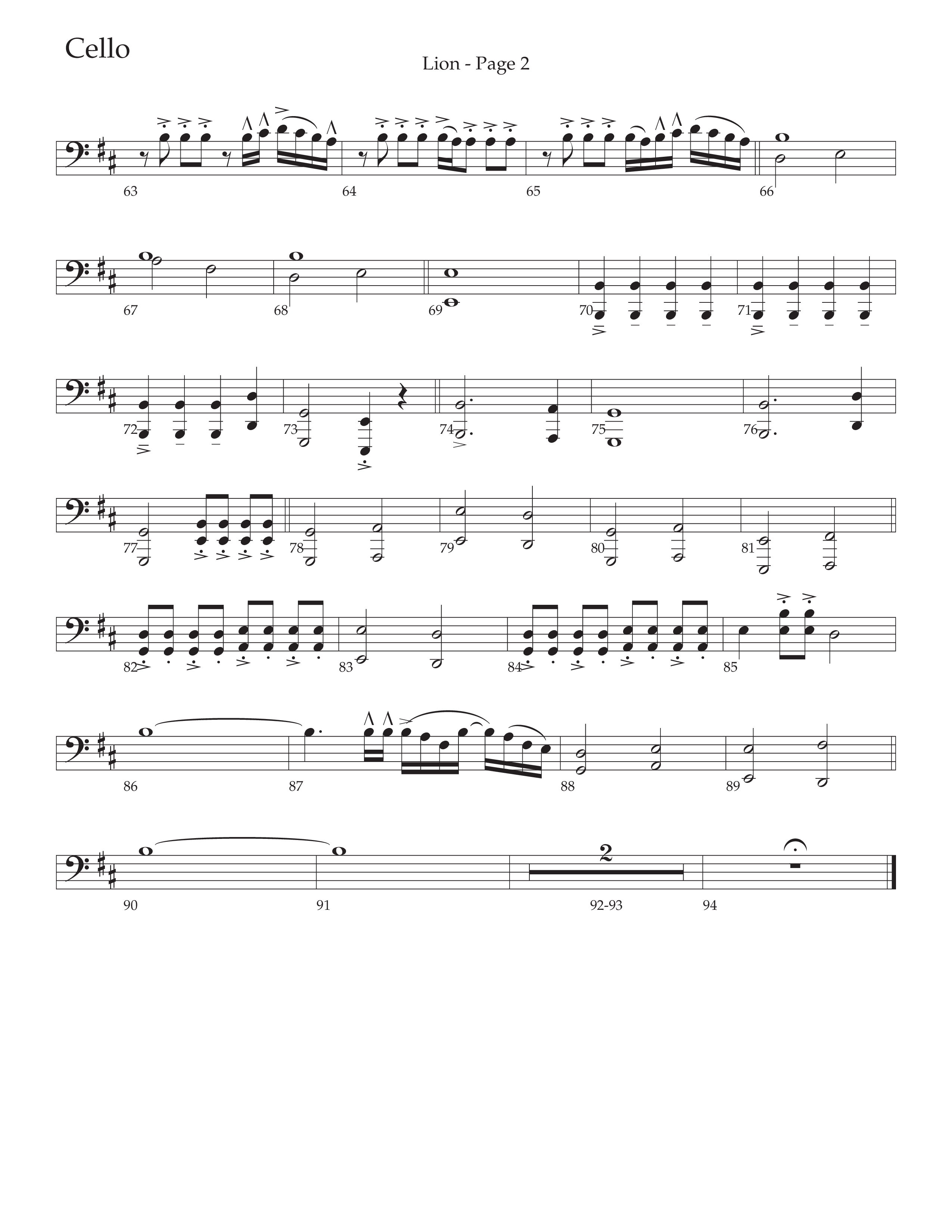 LION (Choral Anthem SATB) Cello (Daywind Worship / Arr. Phil Nitz)