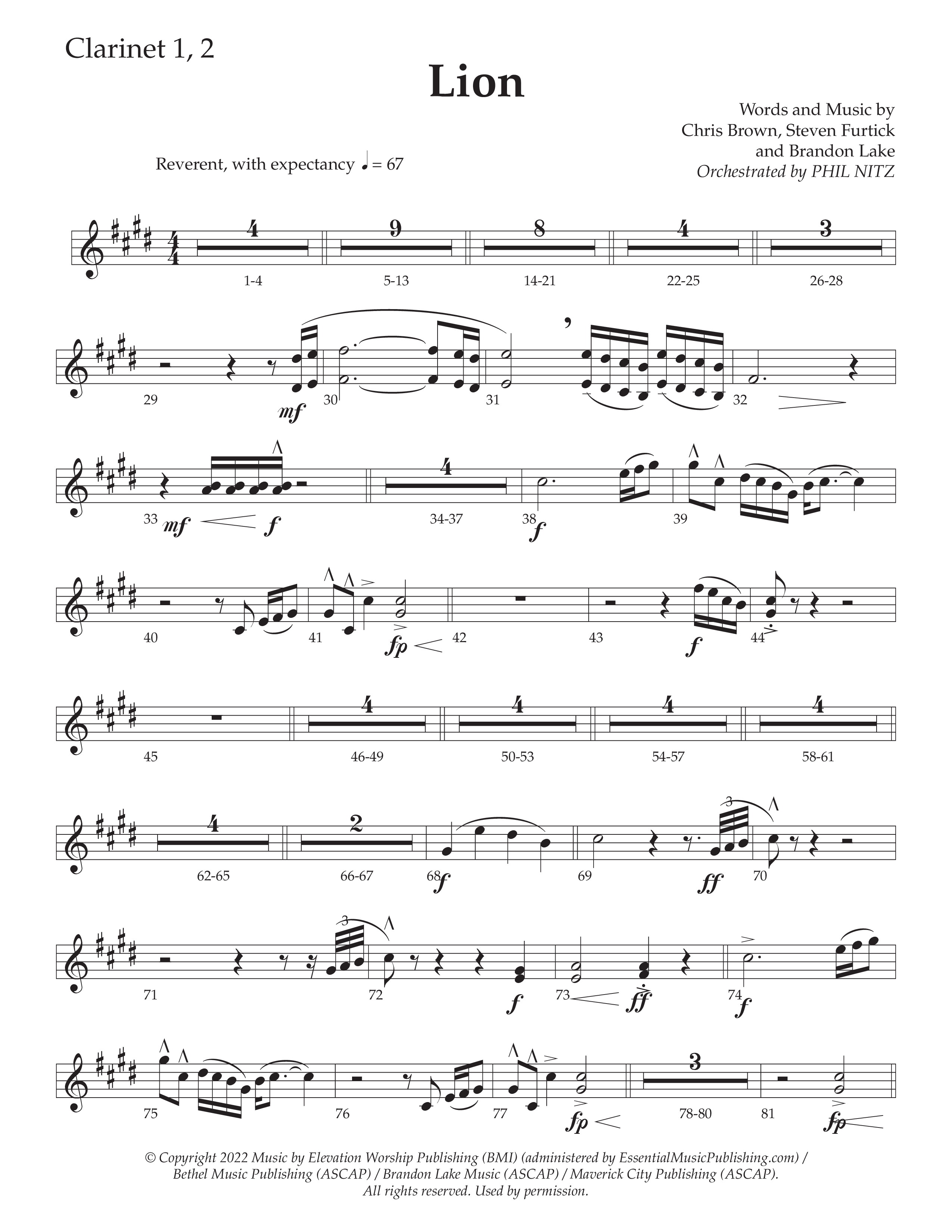 LION (Choral Anthem SATB) Clarinet 1/2 (Daywind Worship / Arr. Phil Nitz)