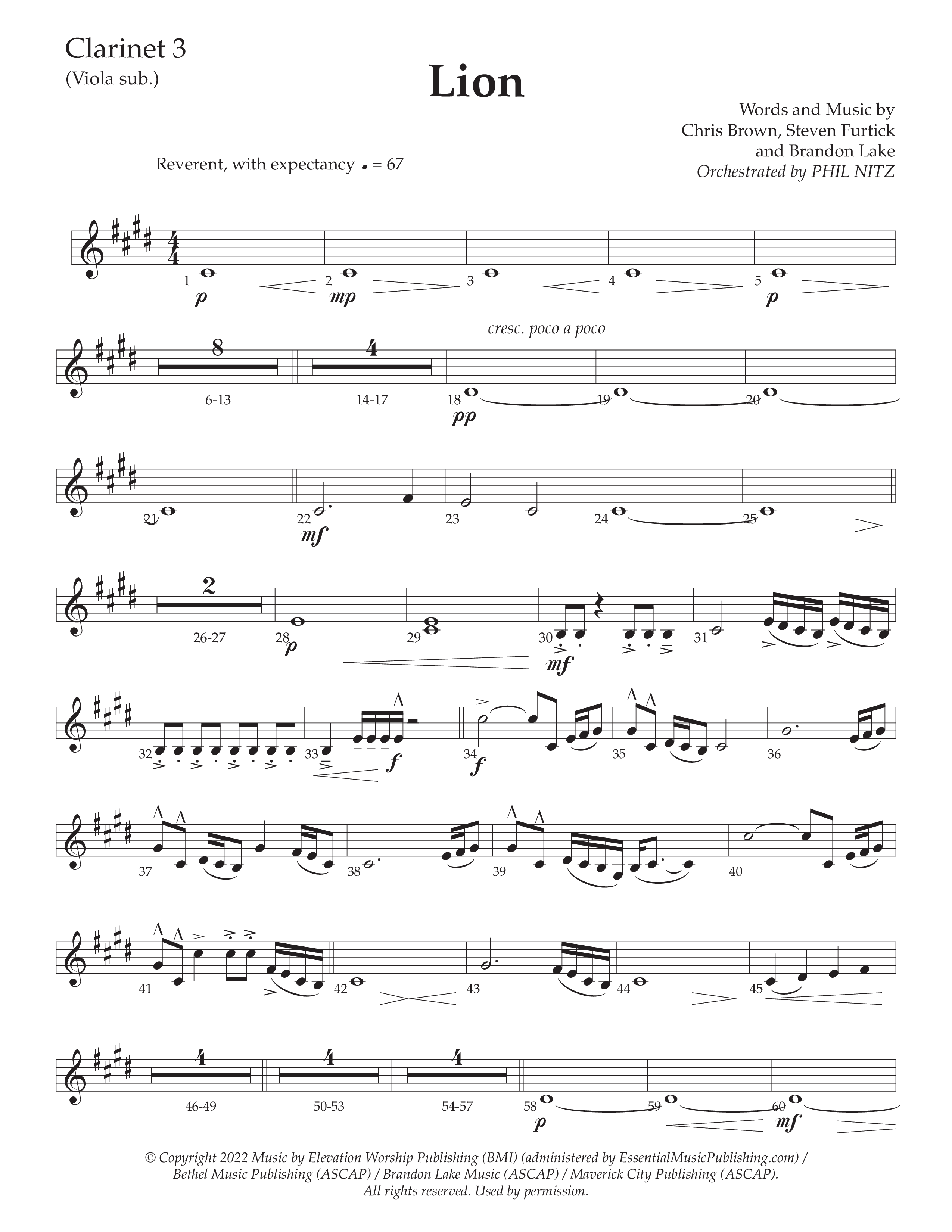 LION (Choral Anthem SATB) Clarinet 3 (Daywind Worship / Arr. Phil Nitz)