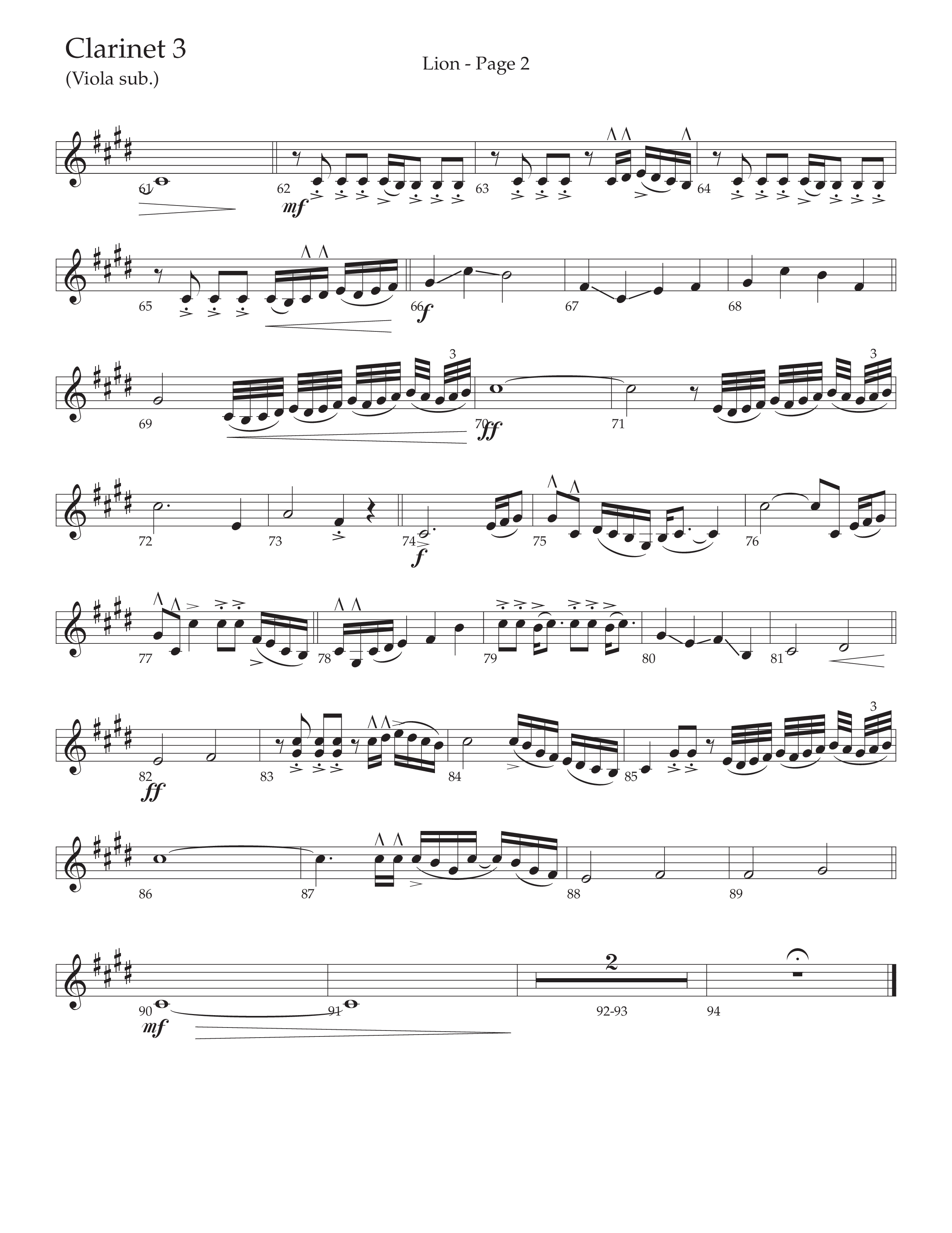 LION (Choral Anthem SATB) Clarinet 3 (Daywind Worship / Arr. Phil Nitz)