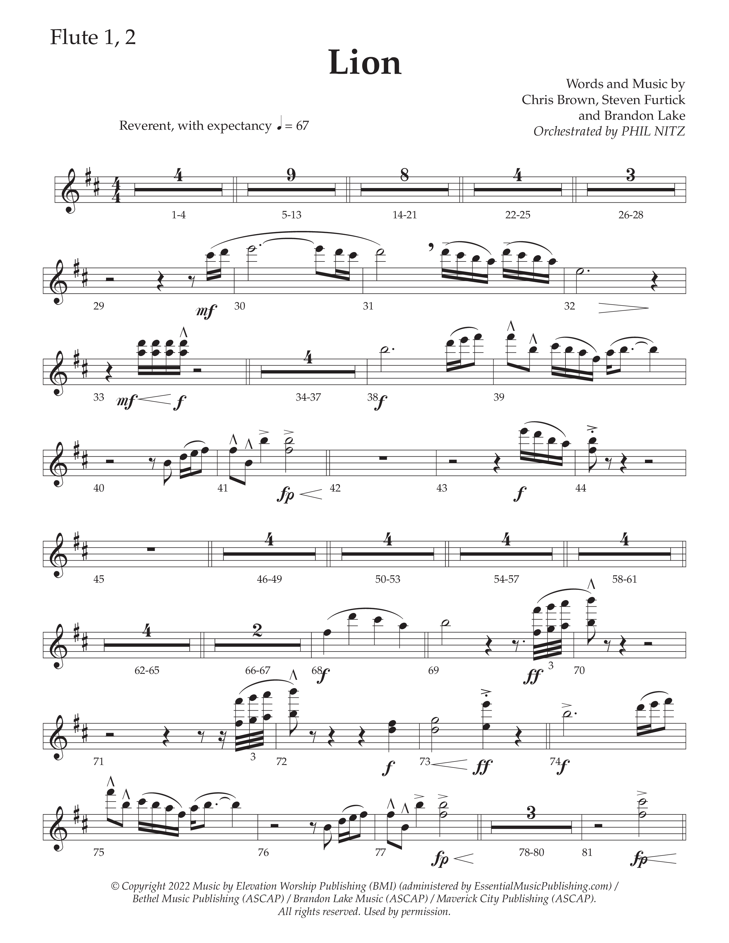 LION (Choral Anthem SATB) Flute 1/2 (Daywind Worship / Arr. Phil Nitz)