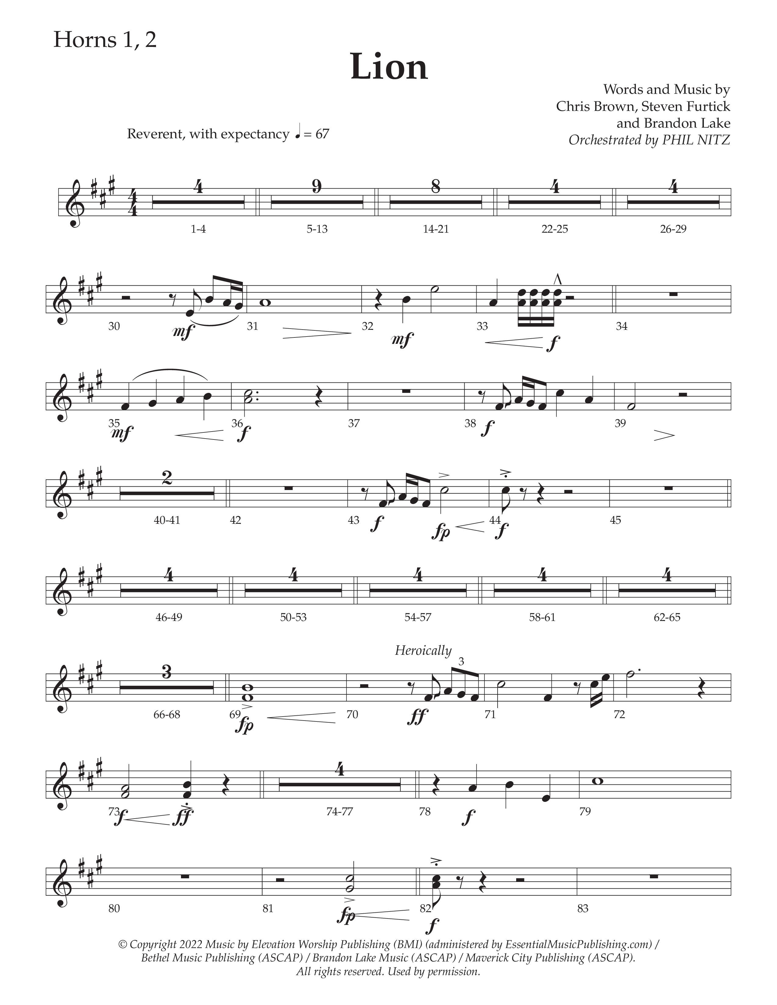 LION (Choral Anthem SATB) French Horn 1/2 (Daywind Worship / Arr. Phil Nitz)