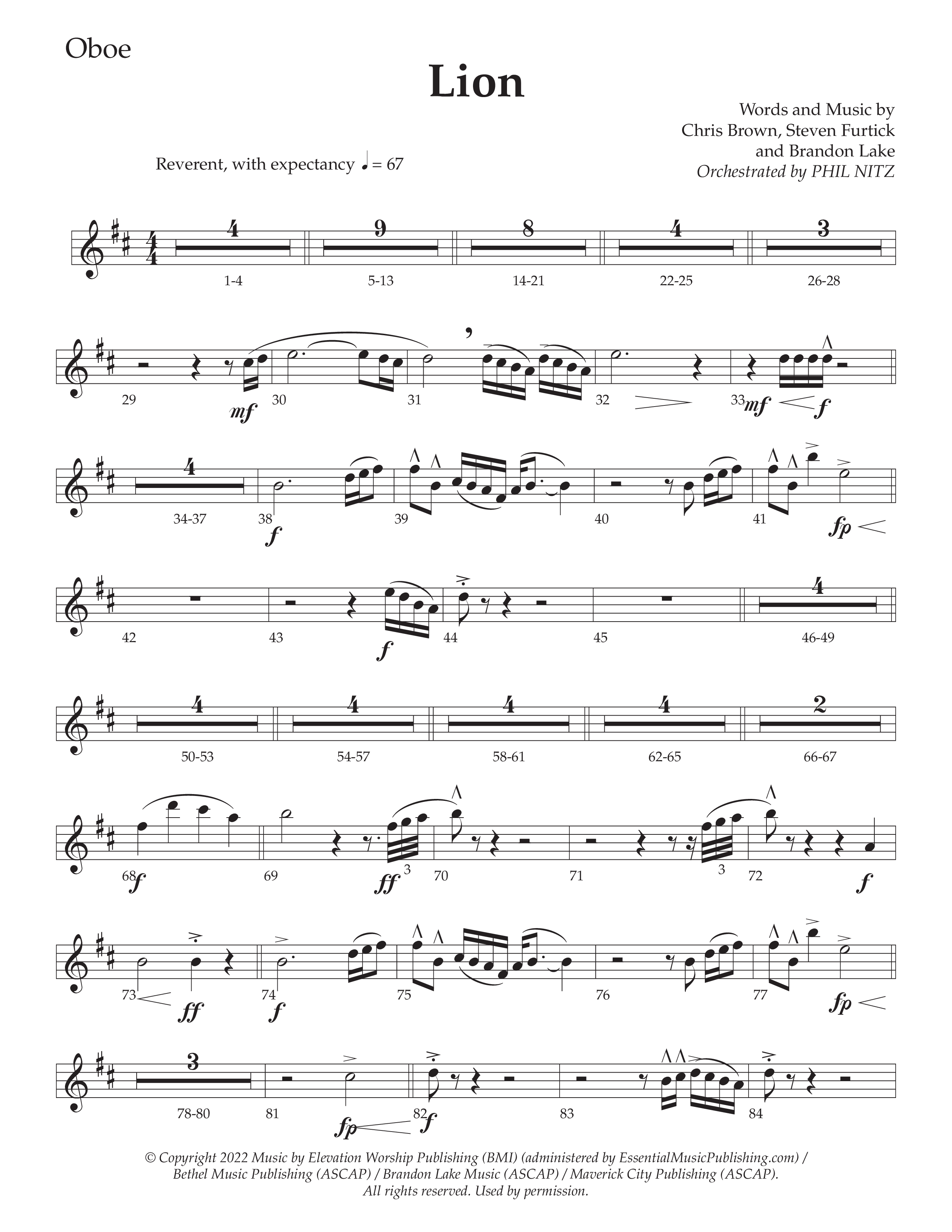 LION (Choral Anthem SATB) Oboe (Daywind Worship / Arr. Phil Nitz)